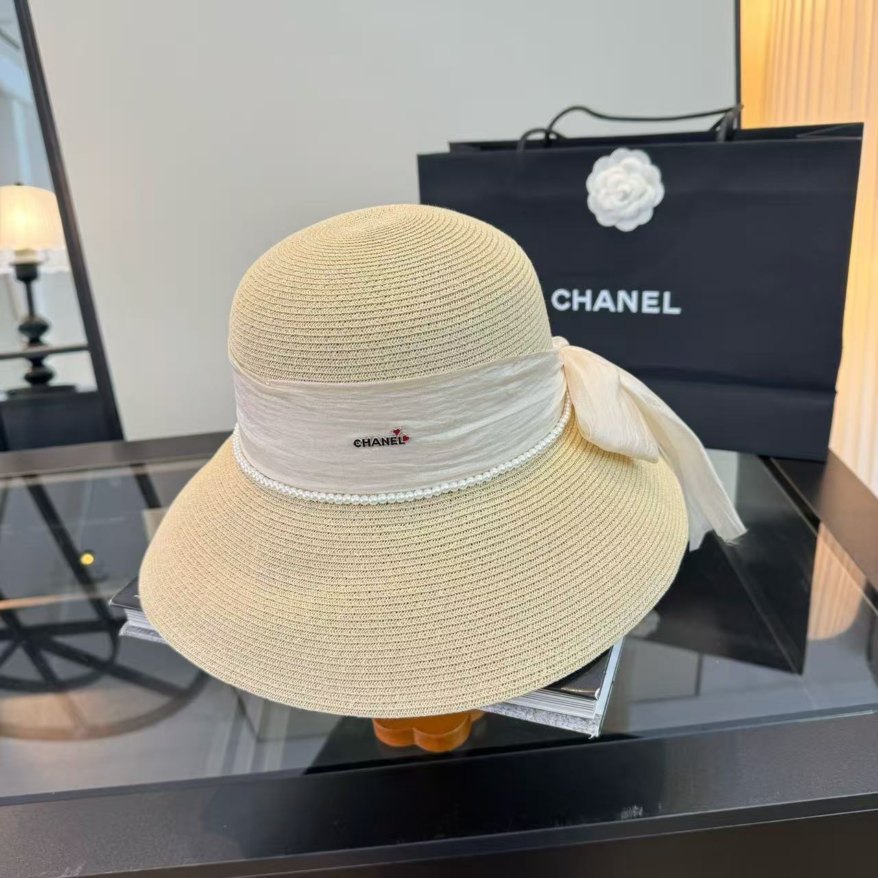 CHANE1 パールストローハット【50％割引+送料無料】