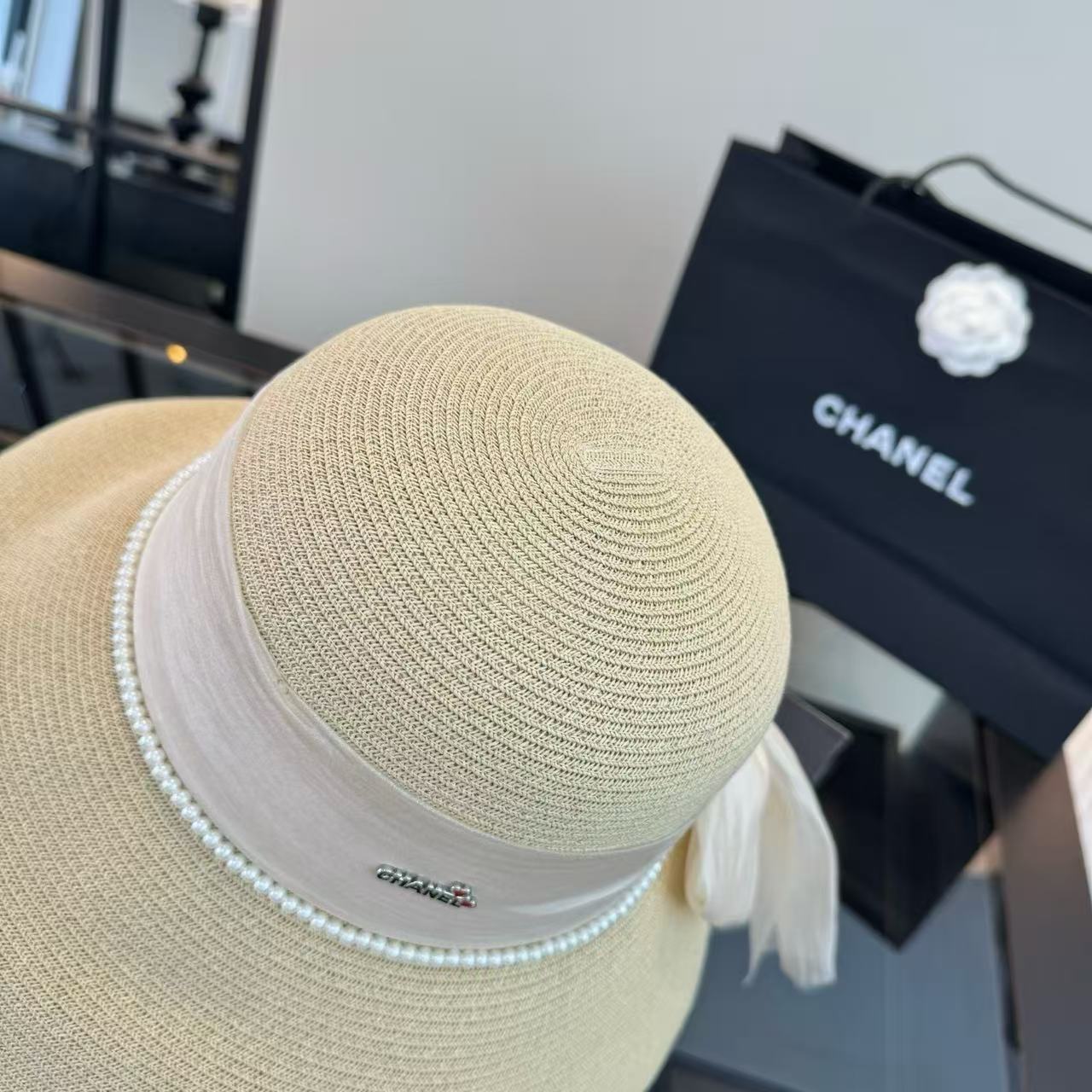 CHANE1 パールストローハット【50％割引+送料無料】