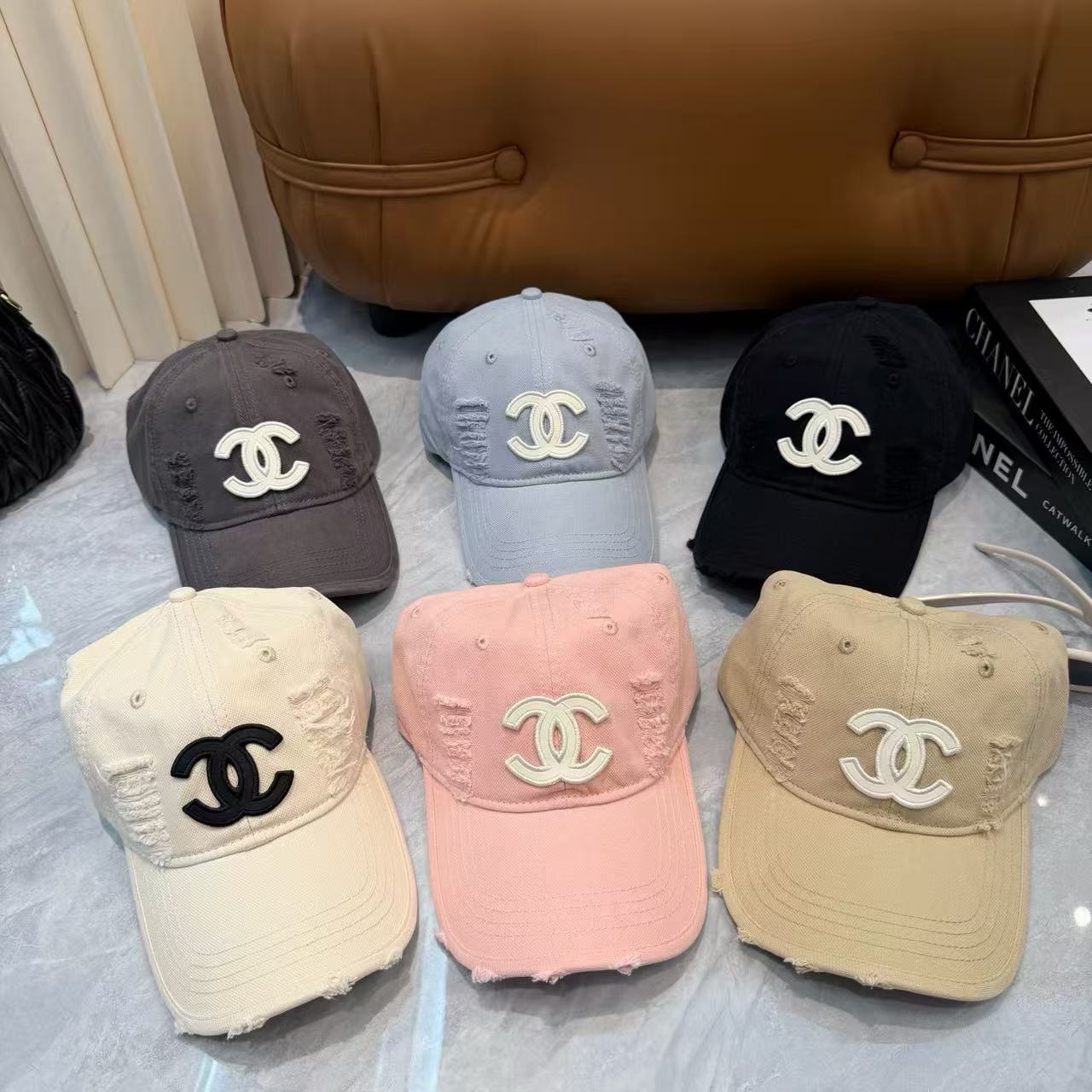 CHANE1 ダブルC ダメージデニムベースボールキャップ【50％割引+送料無料】
