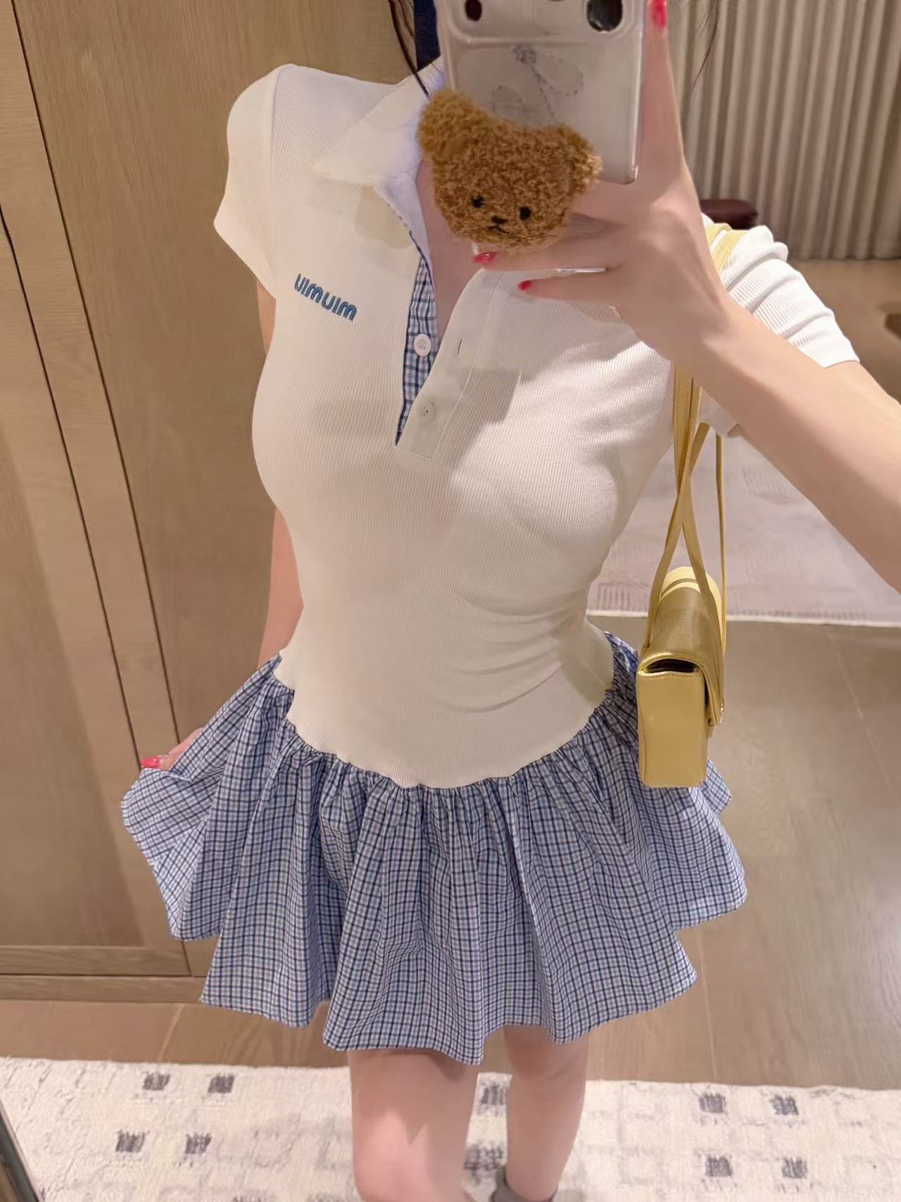 M1UM1U カラーブロックチェック柄ワンピース【50％割引+送料無料】