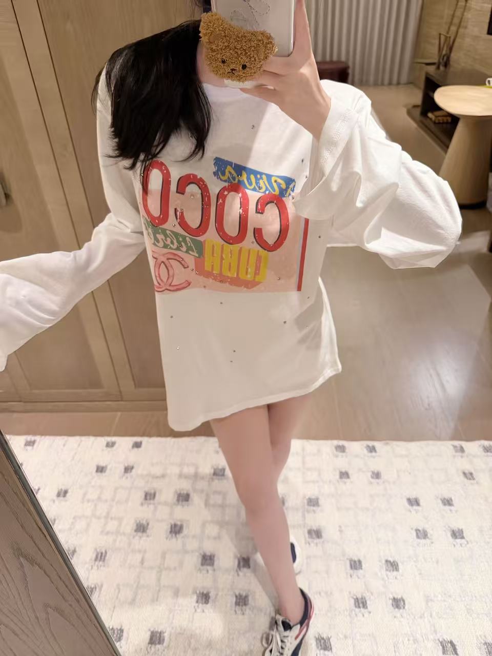 CHANE1 ダブルC ラインストーン 日焼け止めTシャツ【50％割引+送料無料】