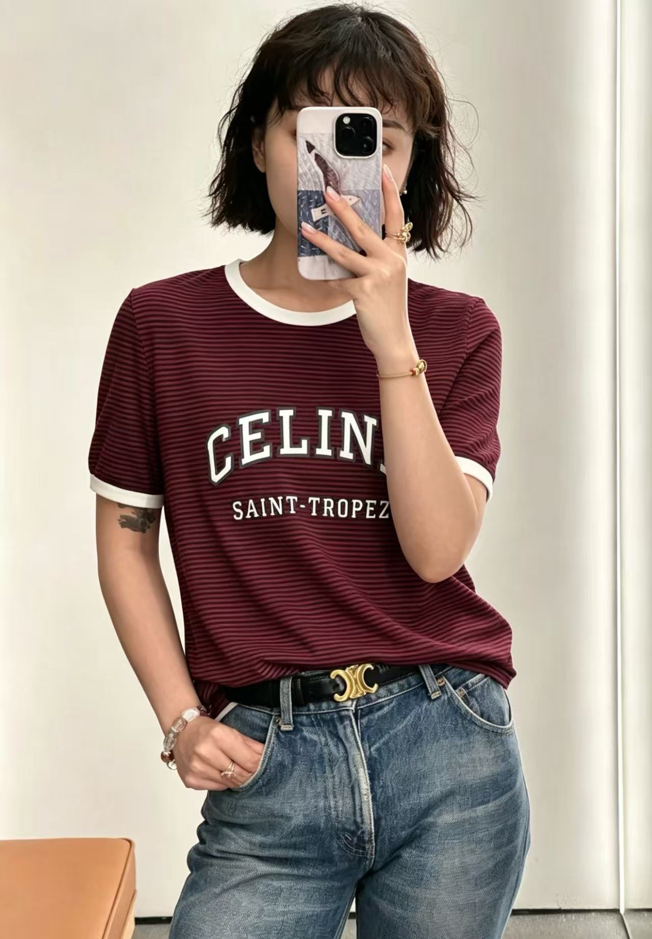 CEL1NE ストライプレターTシャツ【50％割引+送料無料】