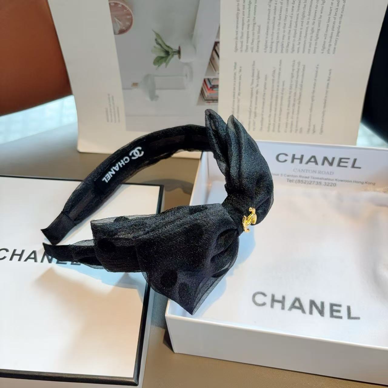 CHANE1 ダブルC ドット柄ヘッドバンド【50％割引+送料無料】