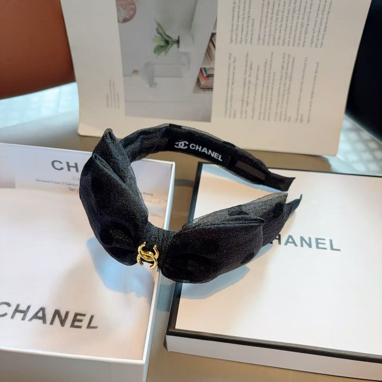 CHANE1 ダブルC ドット柄ヘッドバンド【50％割引+送料無料】