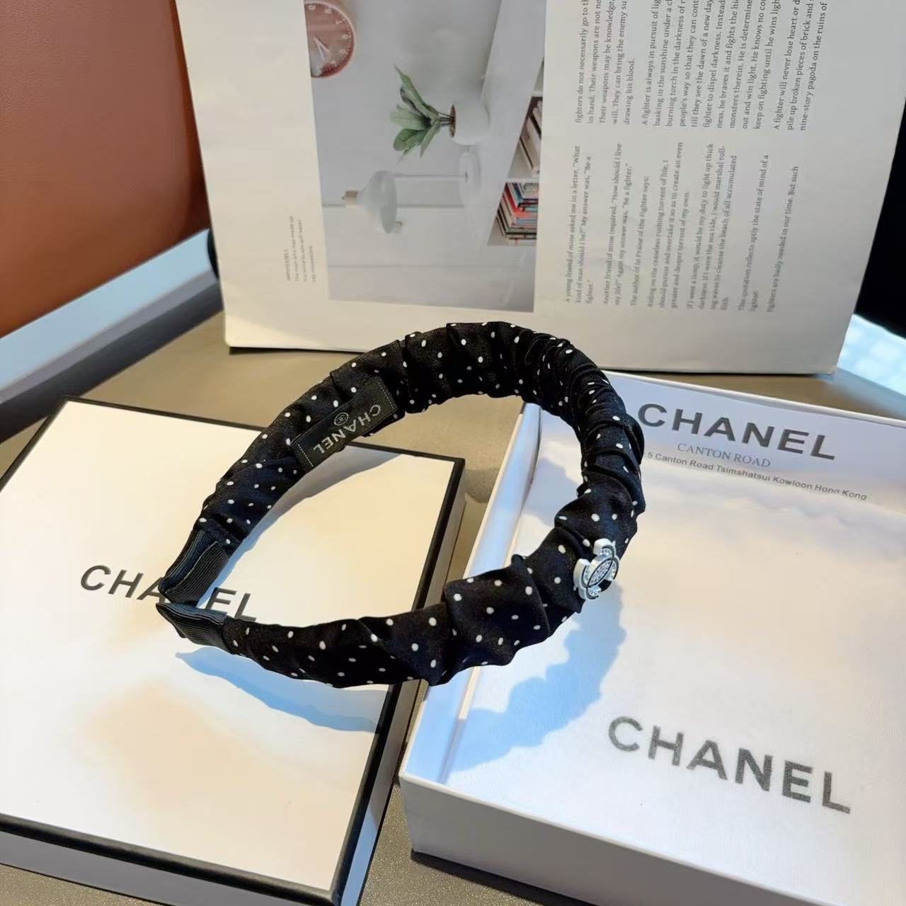 CHANE1 ダブルC ドット柄ヘッドバンド【50％割引+送料無料】