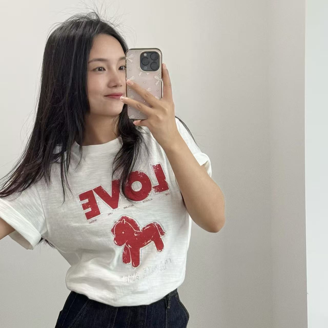 L0WEW ラインストーンレターTシャツ【50％割引+送料無料】