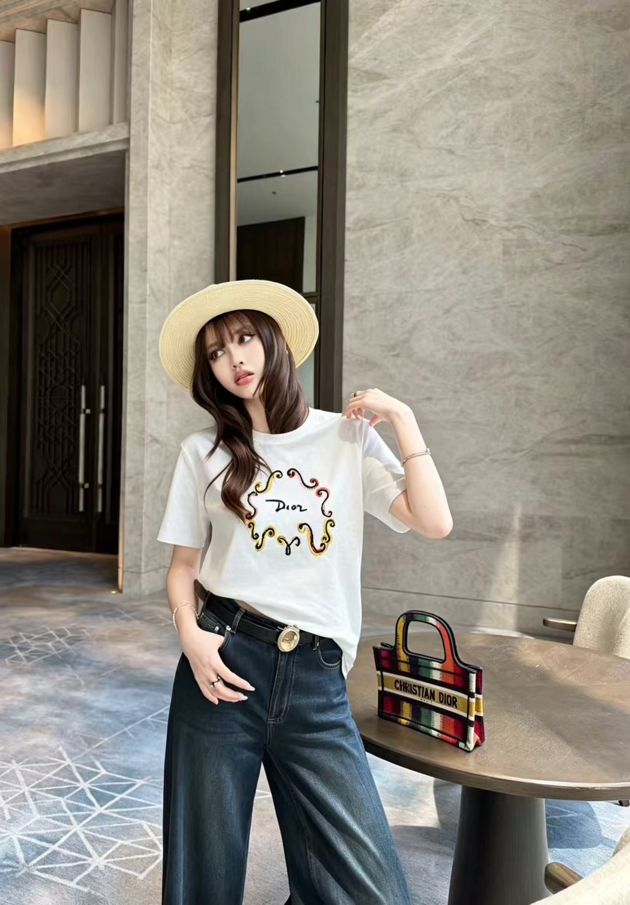 DI0Rビーズ刺繍文字Tシャツ【50％割引+送料無料】