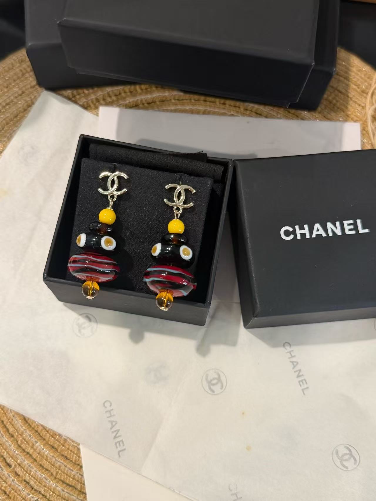 CHANE1 カラフルダブルCガラスイヤリング【50％割引+送料無料】