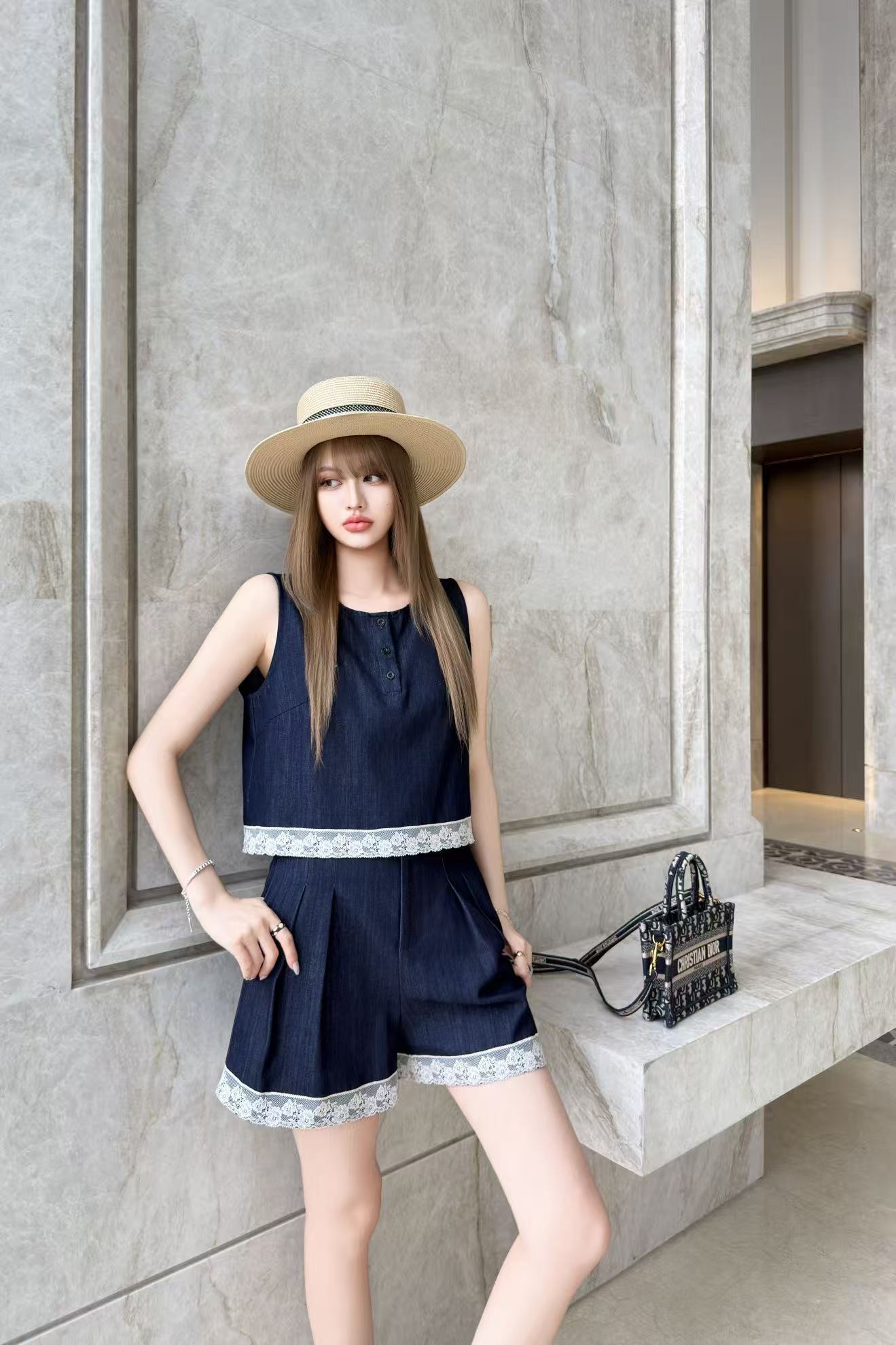 DIOR ハイクオリティ・デニムベスト＆ショートパンツ セットアップ【50％割引+送料無料】
