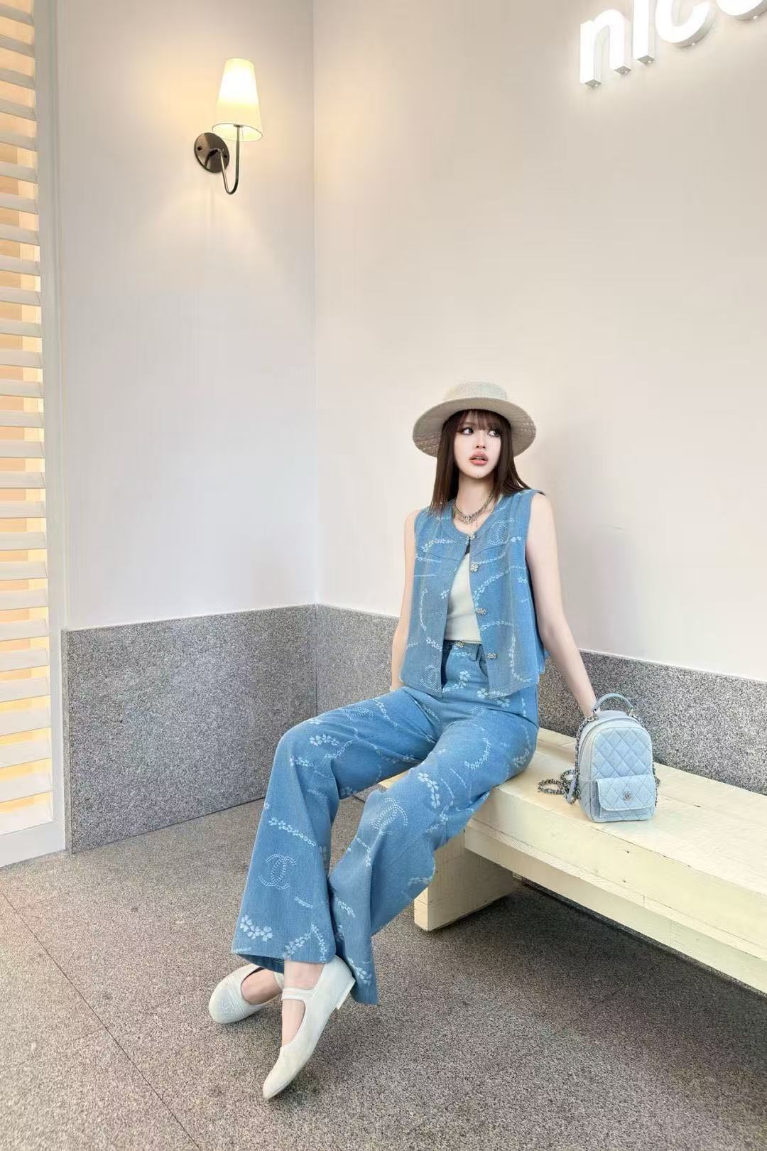 CHANE1 デニムベスト＋パンツ ツーピースセット【50％割引+送料無料】