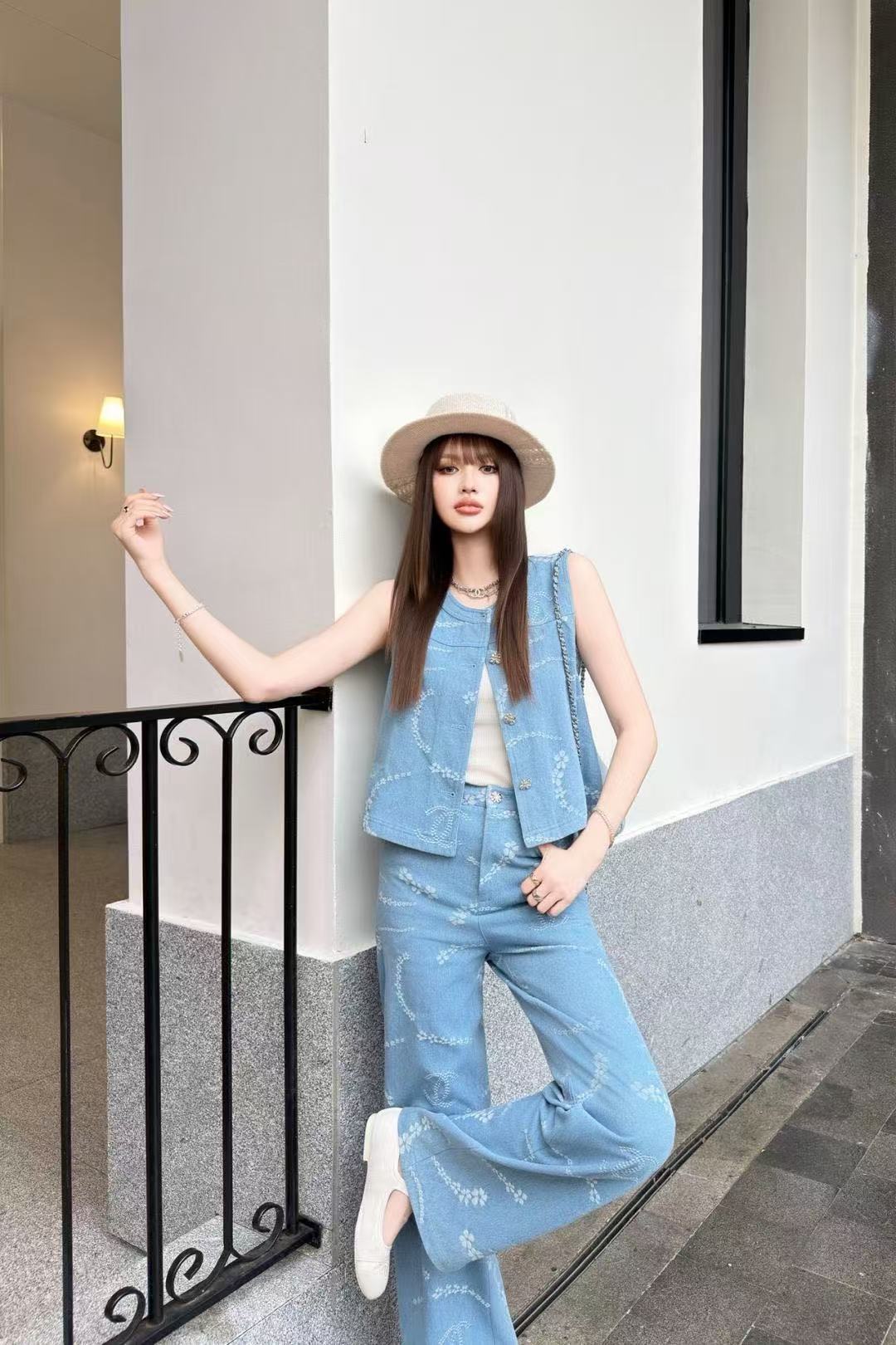 CHANE1 デニムベスト＋パンツ ツーピースセット【50％割引+送料無料】