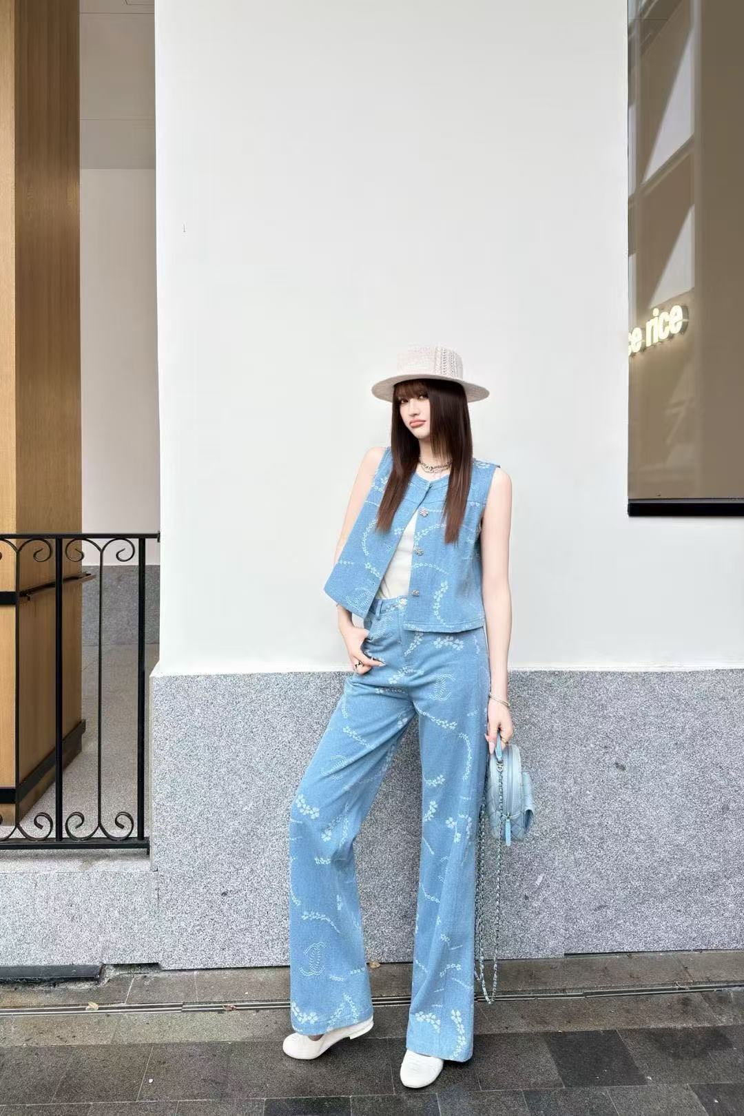 CHANE1 デニムベスト＋パンツ ツーピースセット【50％割引+送料無料】