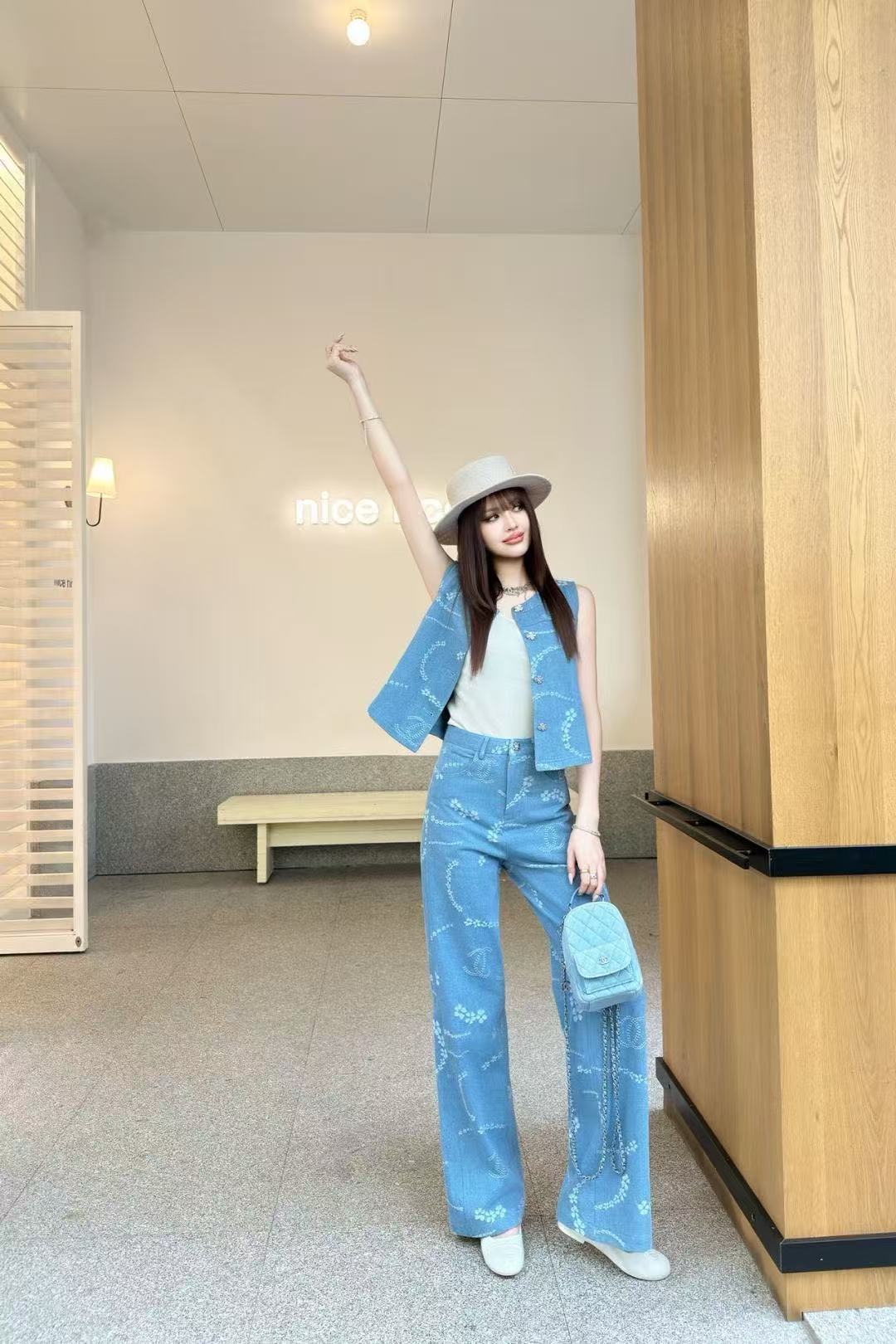 CHANE1 デニムベスト＋パンツ ツーピースセット【50％割引+送料無料】