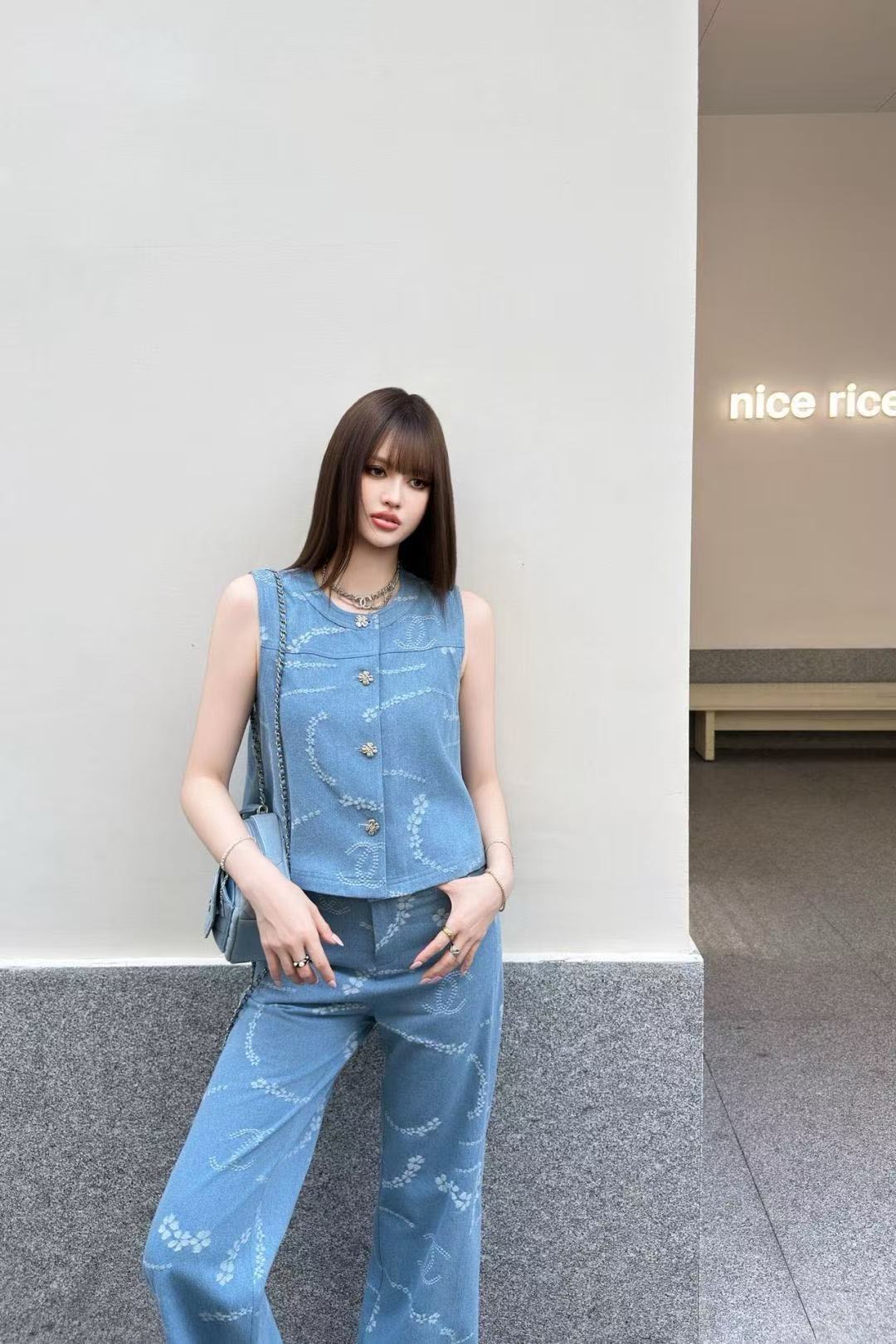 CHANE1 デニムベスト＋パンツ ツーピースセット【50％割引+送料無料】