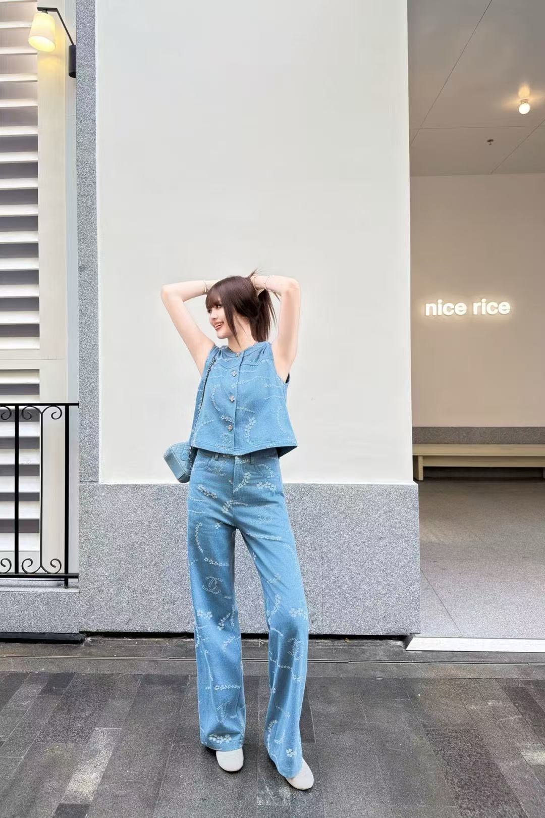 CHANE1 デニムベスト＋パンツ ツーピースセット【50％割引+送料無料】