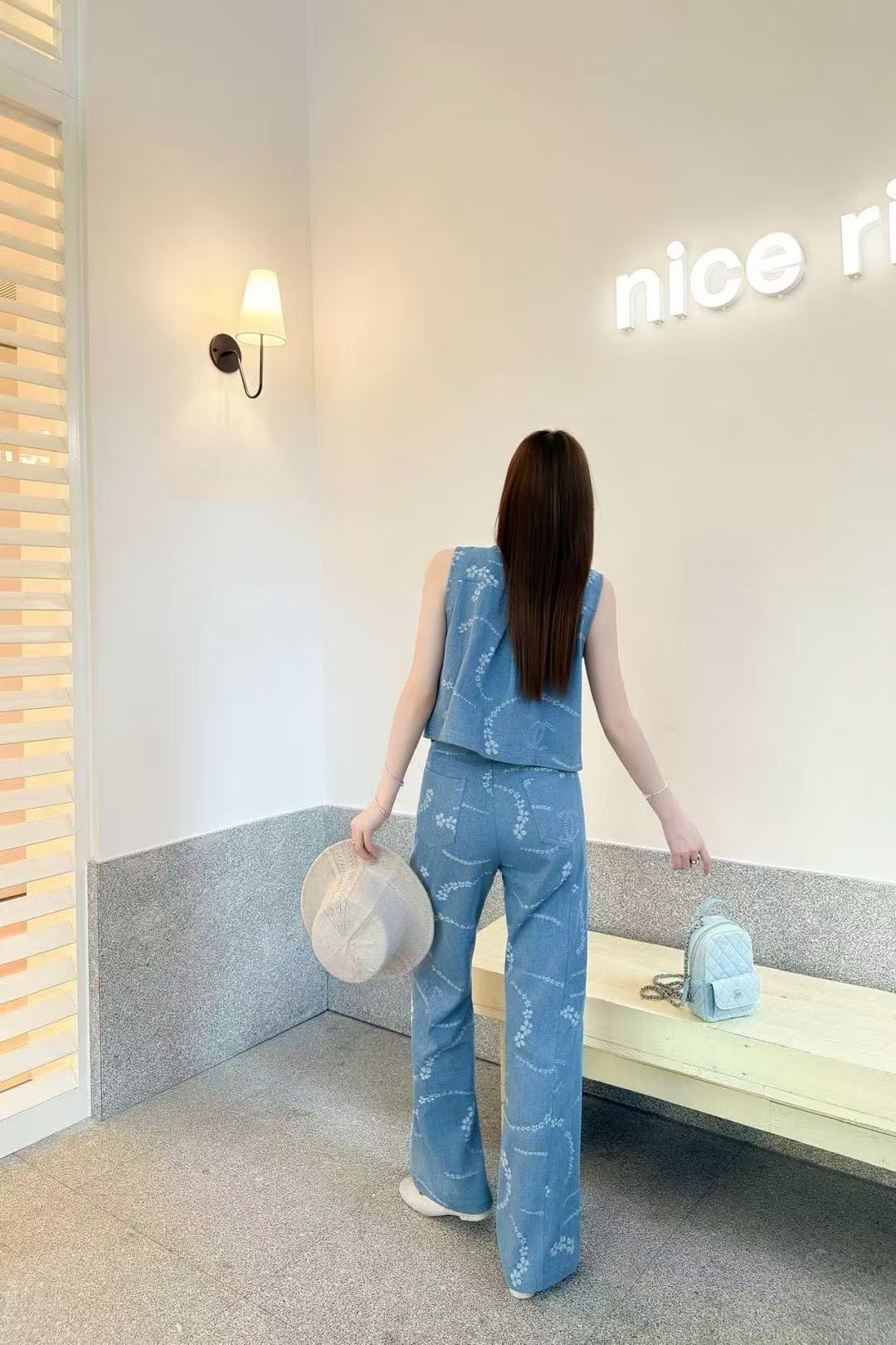 CHANE1 デニムベスト＋パンツ ツーピースセット【50％割引+送料無料】