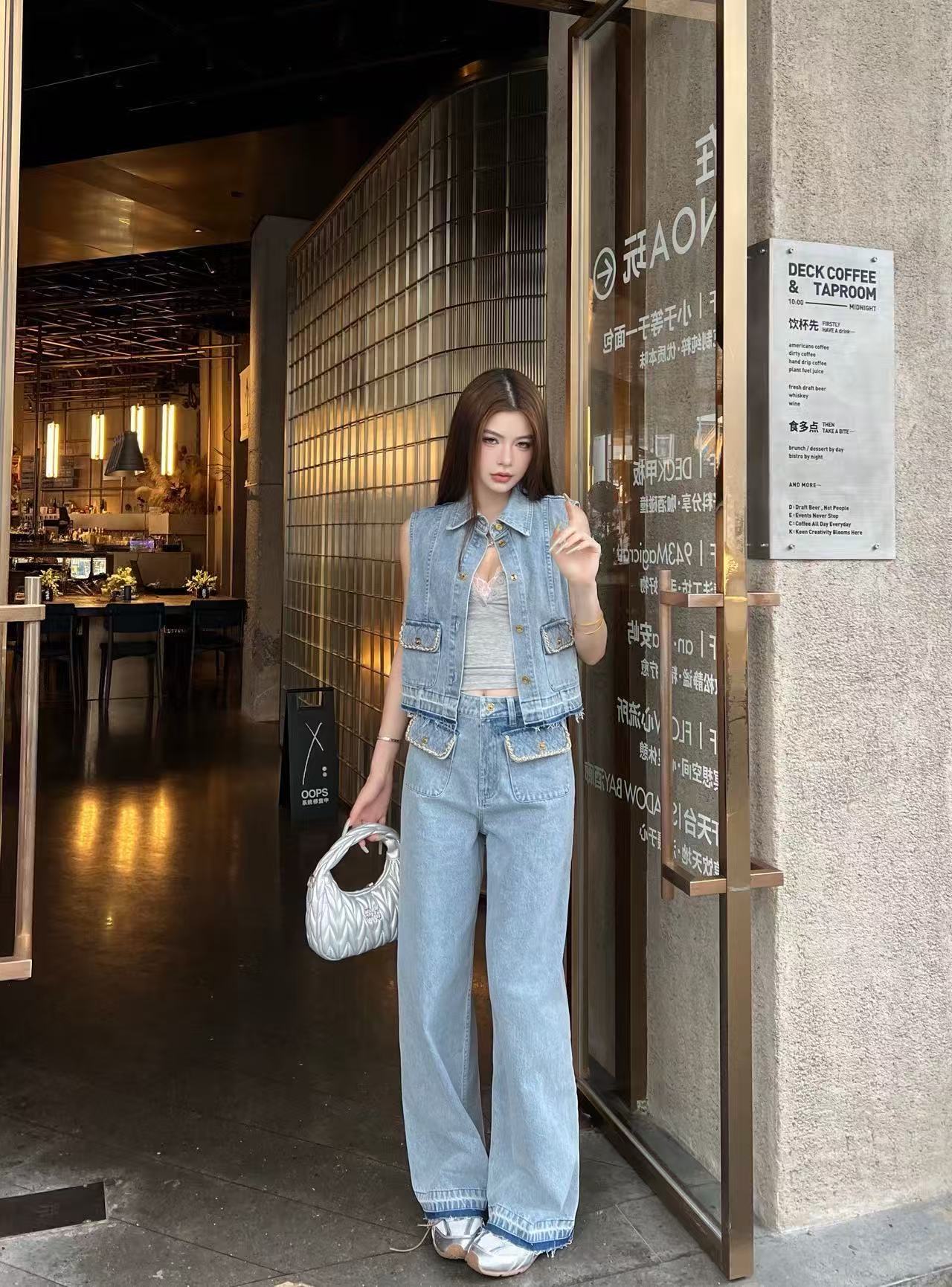 CHANE1 デニムベスト＋パンツ ツーピースセット【50％割引+送料無料】