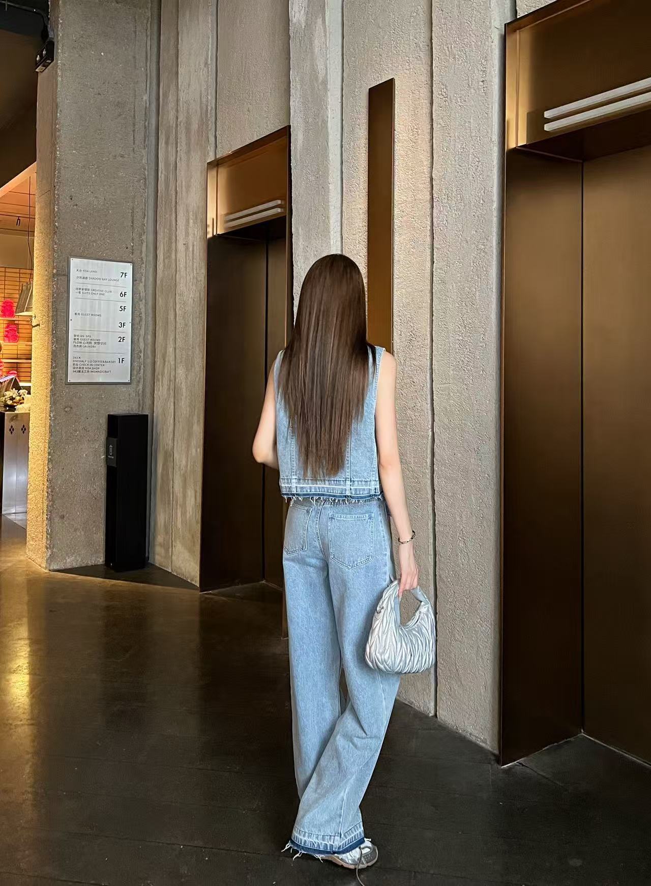 CHANE1 デニムベスト＋パンツ ツーピースセット【50％割引+送料無料】