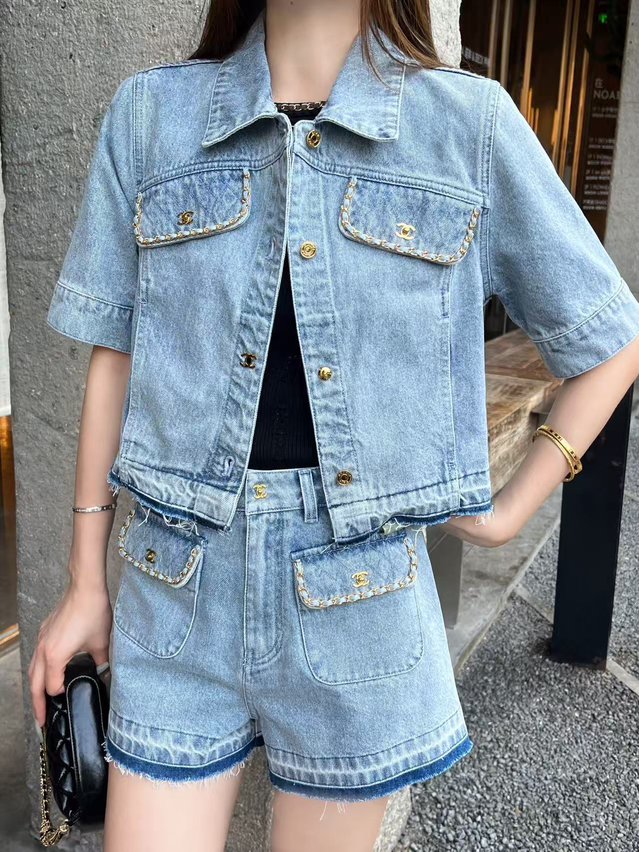 CHANE1 デニムジャケット＋ショートパンツ ツーピースセット【50％割引+送料無料】
