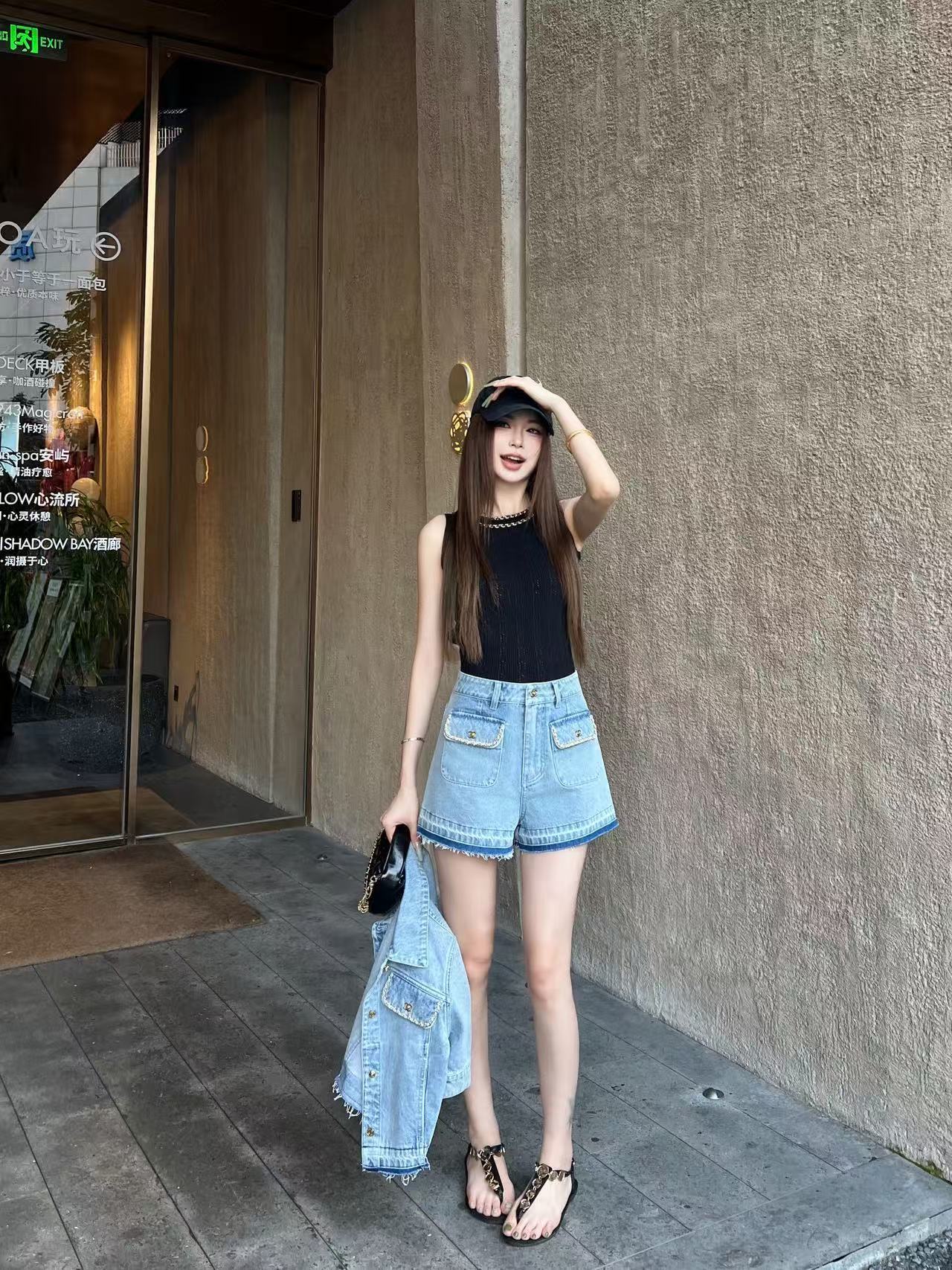 CHANE1 デニムジャケット＋ショートパンツ ツーピースセット【50％割引+送料無料】