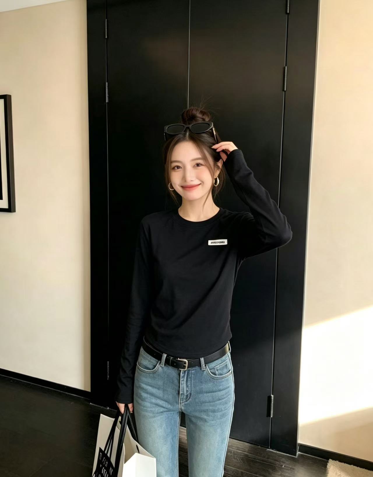 M1UM1U シンプルレター長袖Tシャツ【50％割引+送料無料】