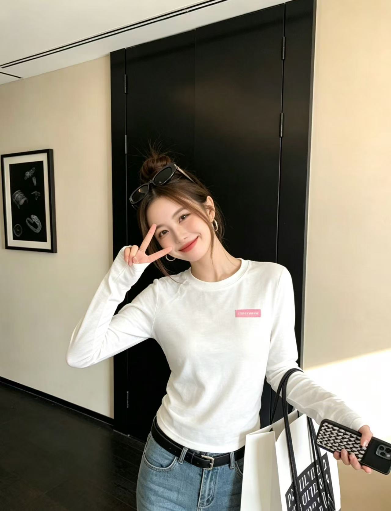 M1UM1U シンプルレター長袖Tシャツ【50％割引+送料無料】