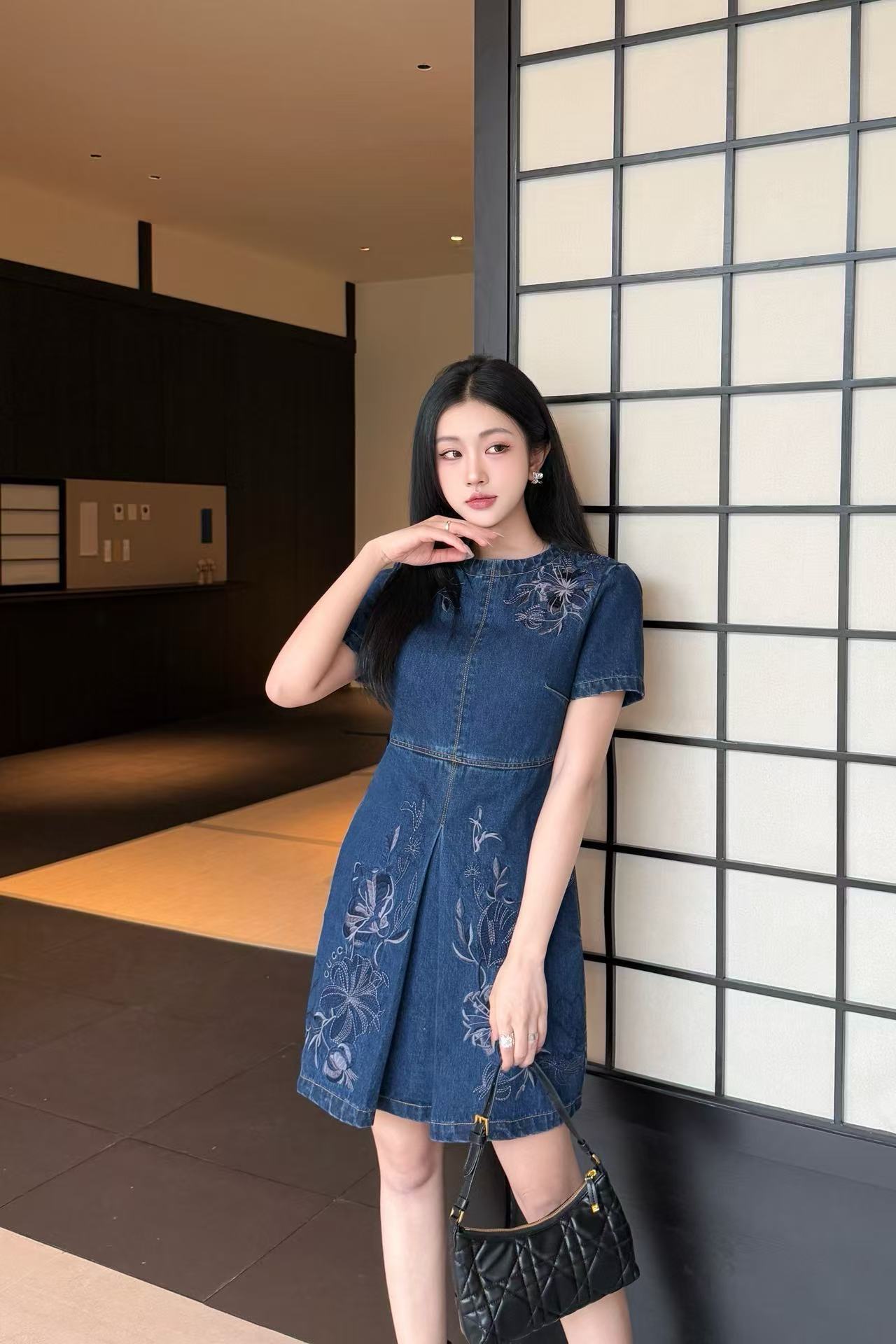 DI0R刺繍＆プリント入りデニムワンピース【50％割引+送料無料】