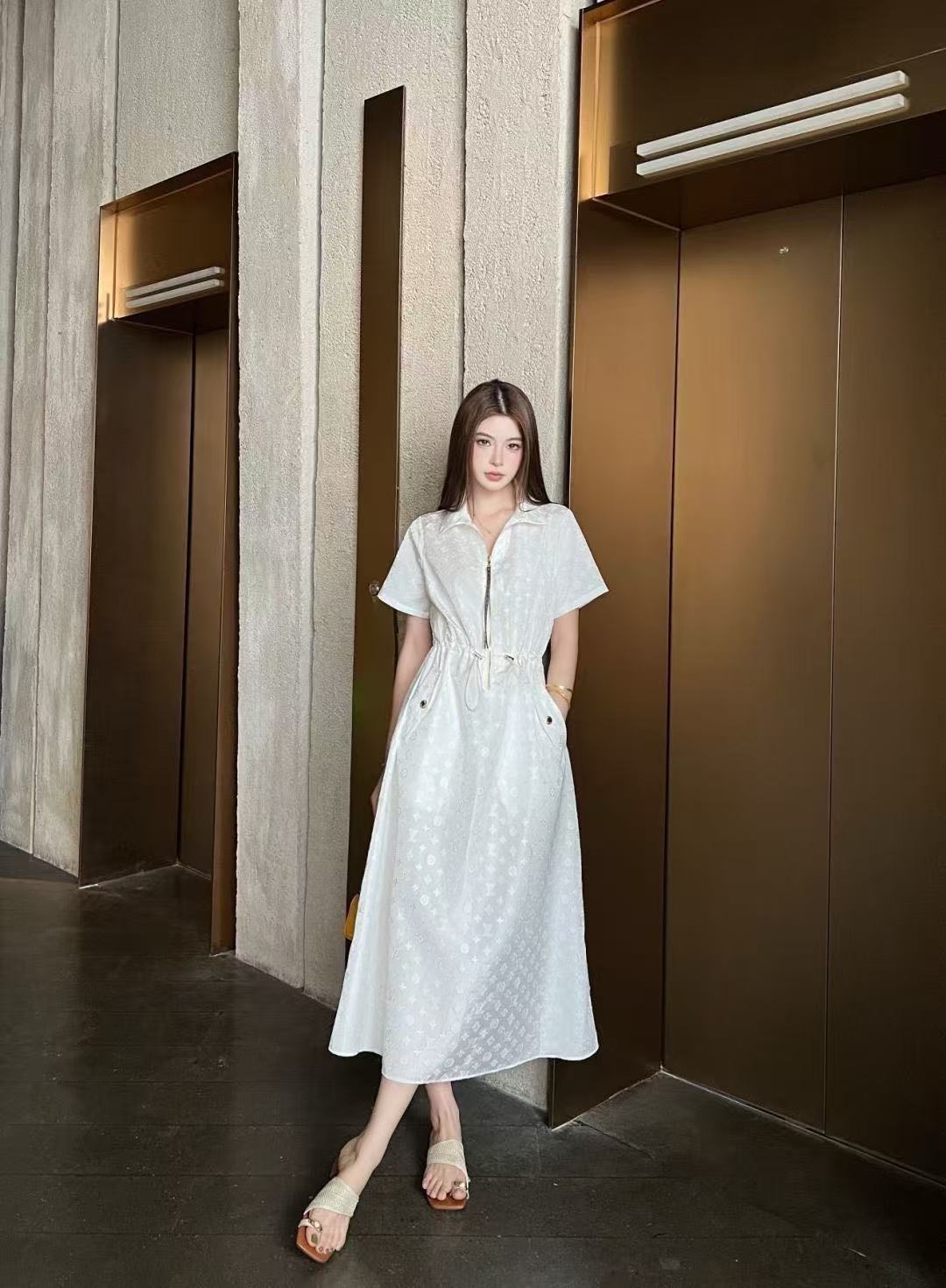 LV 半袖レーストリムドレス【50％割引+送料無料】