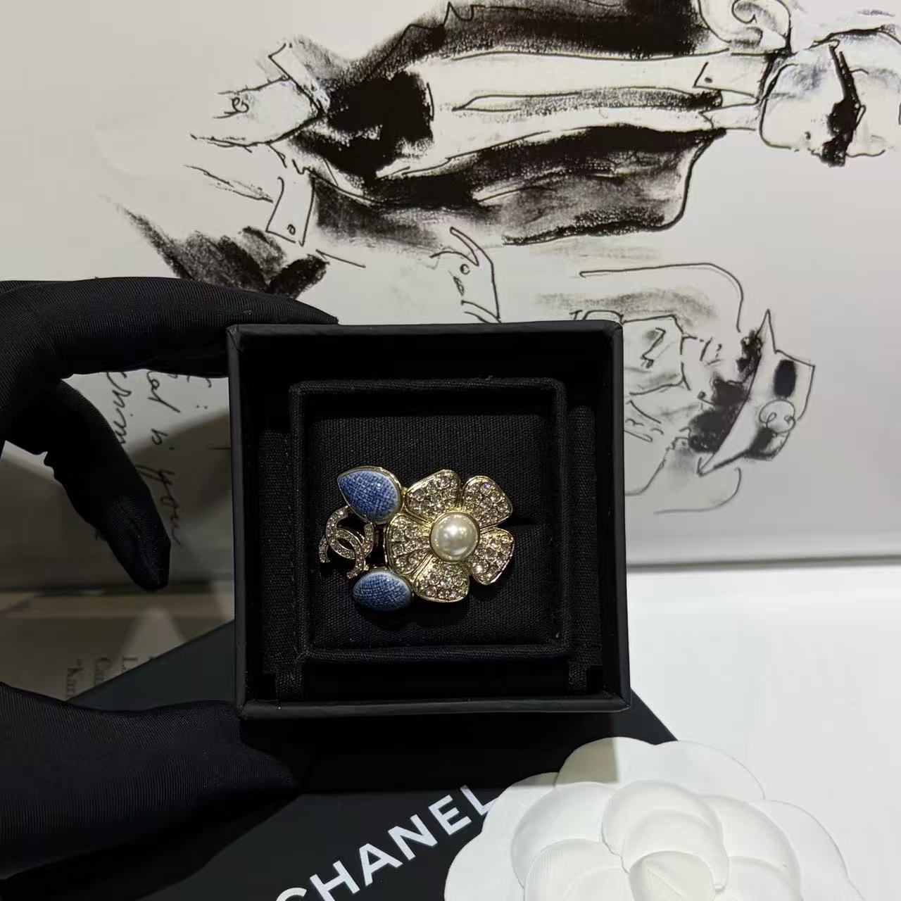 CHANE1 フラワーブルーダブルCダイヤモンドリング【50％割引+送料無料】