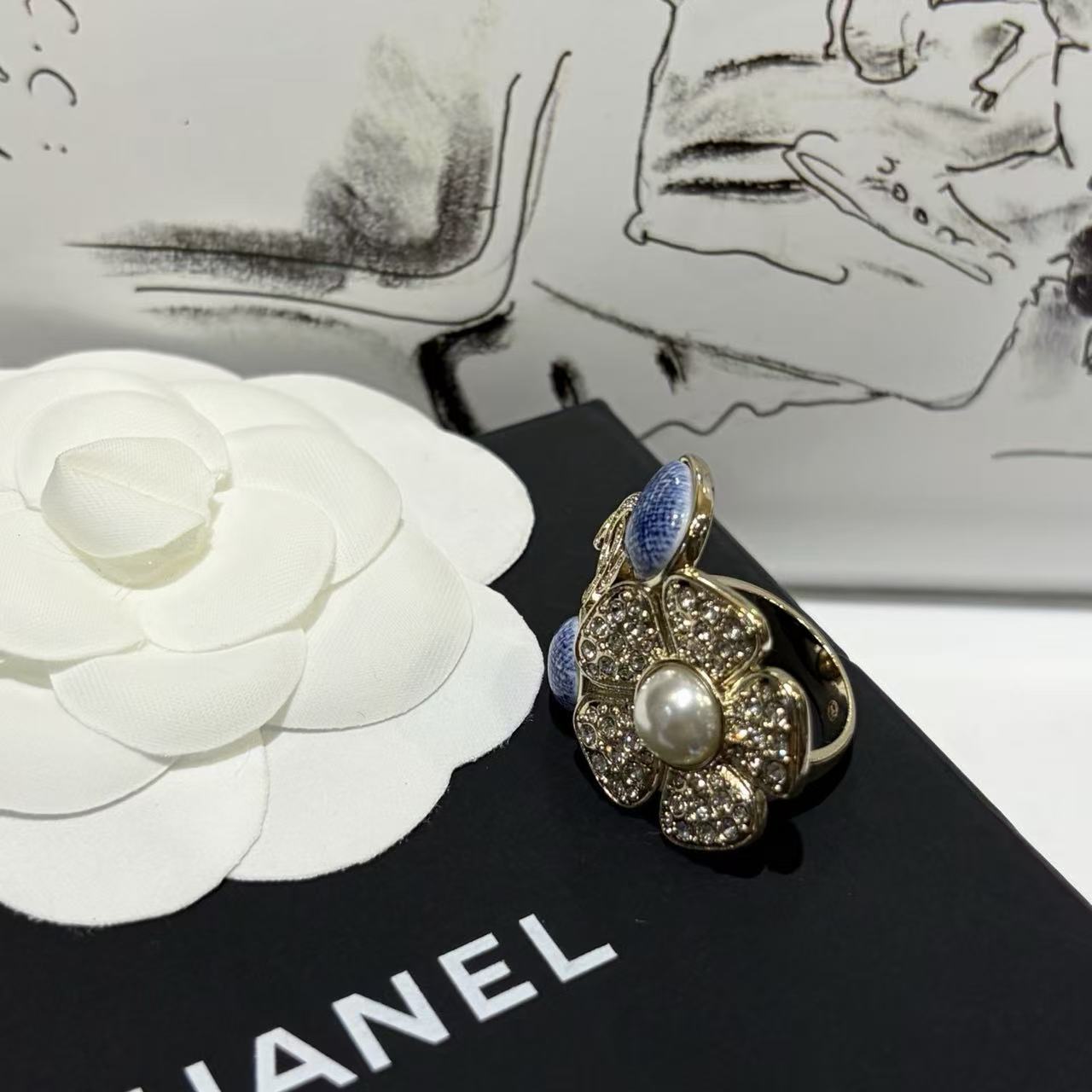 CHANE1 フラワーブルーダブルCダイヤモンドリング【50％割引+送料無料】