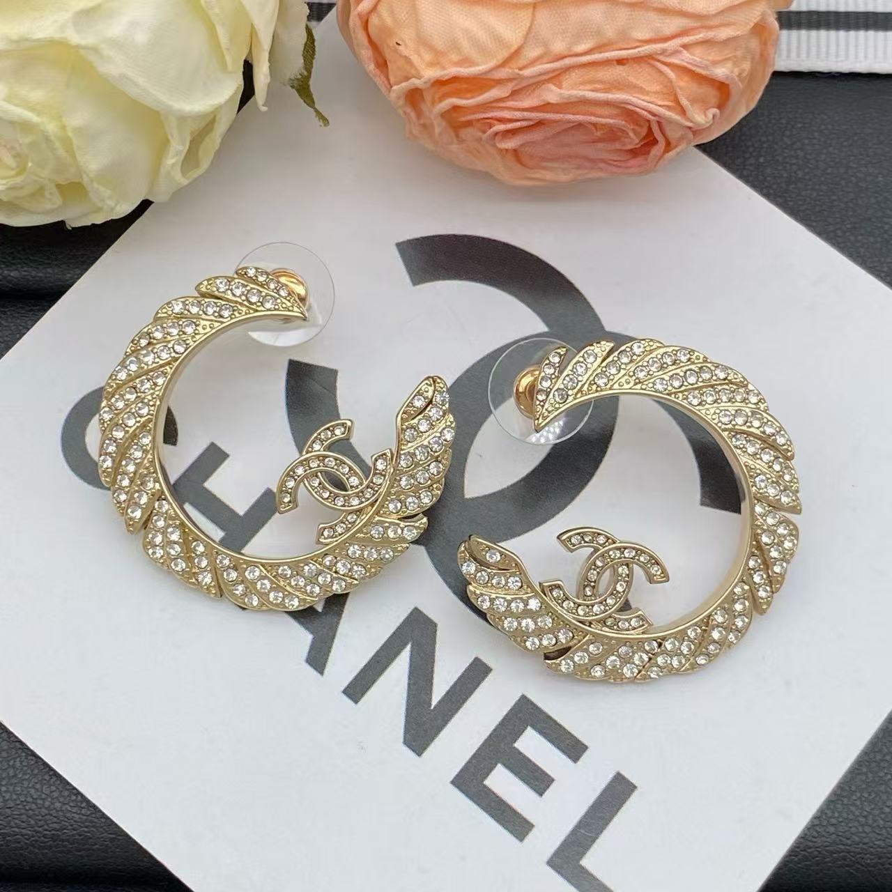 CHANE1 ダブルC ダイヤモンドフープピアス【50％割引+送料無料】
