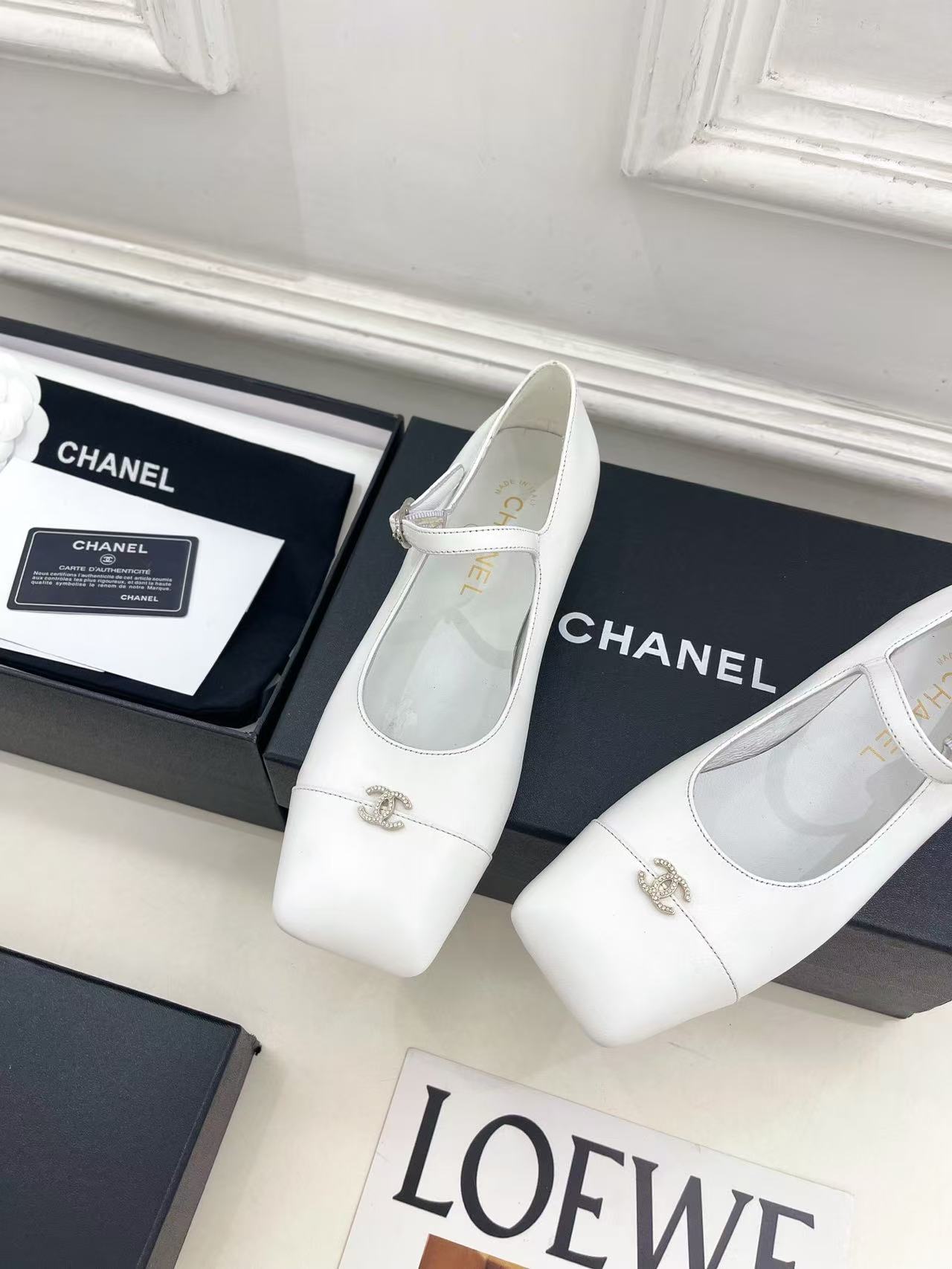 CHANE1 高品質ダブルCスクエアトゥレザーフラットシューズ【50％割引+送料無料】