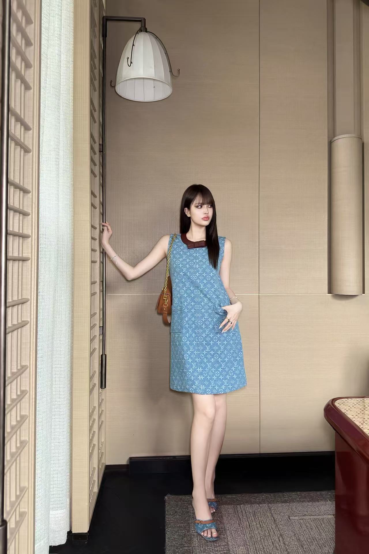 LV カラーブロック・プリント デニムドレス【50％割引+送料無料】