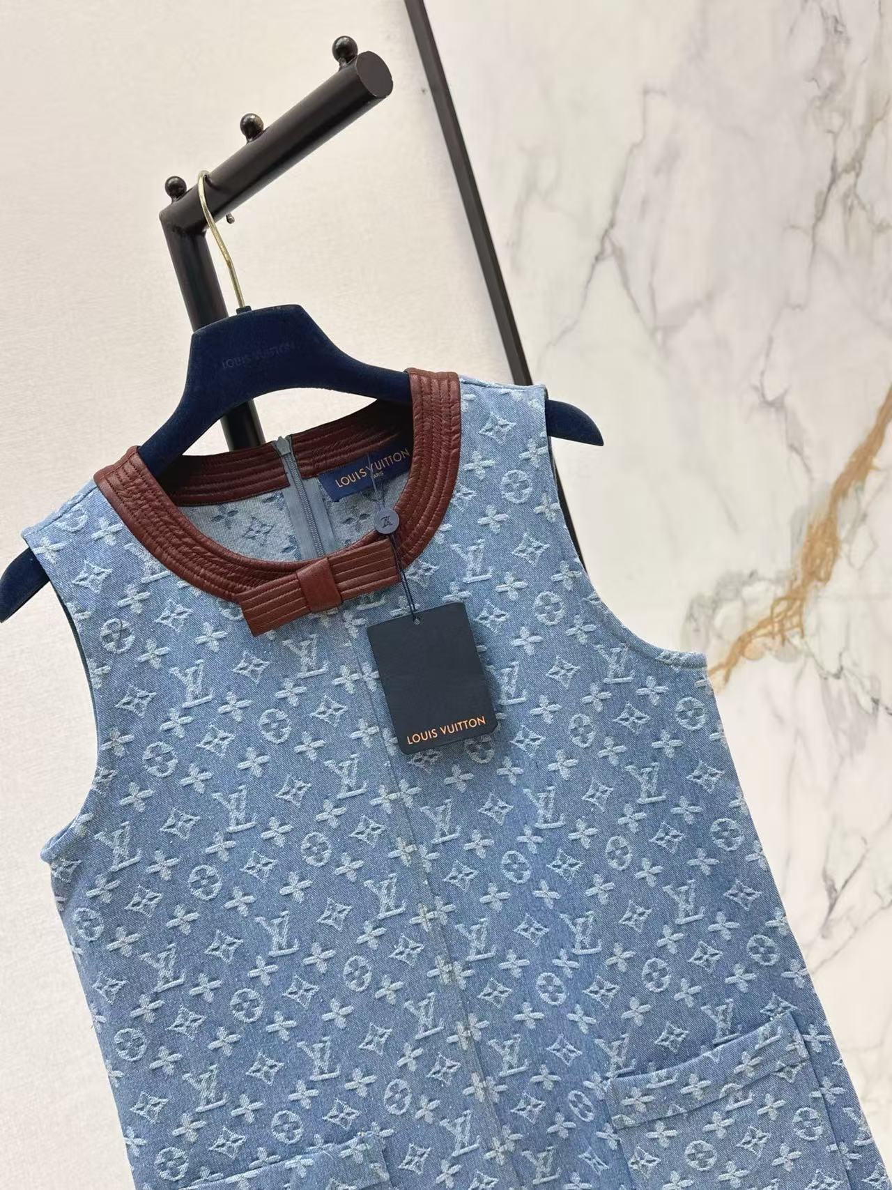 LV カラーブロック・プリント デニムドレス【50％割引+送料無料】