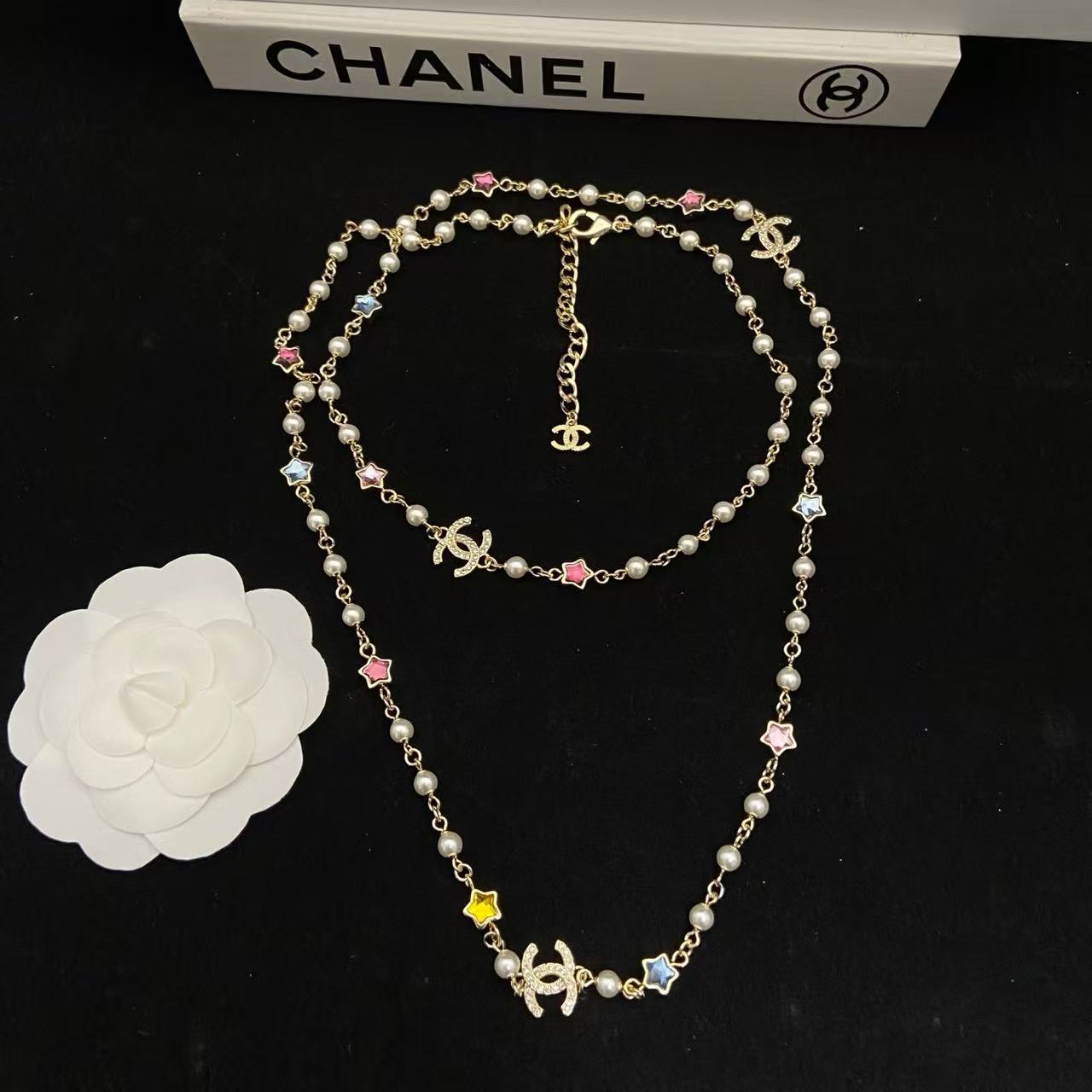 CHANE1 五芒星ダブルCパールネックレス【50％割引+送料無料】