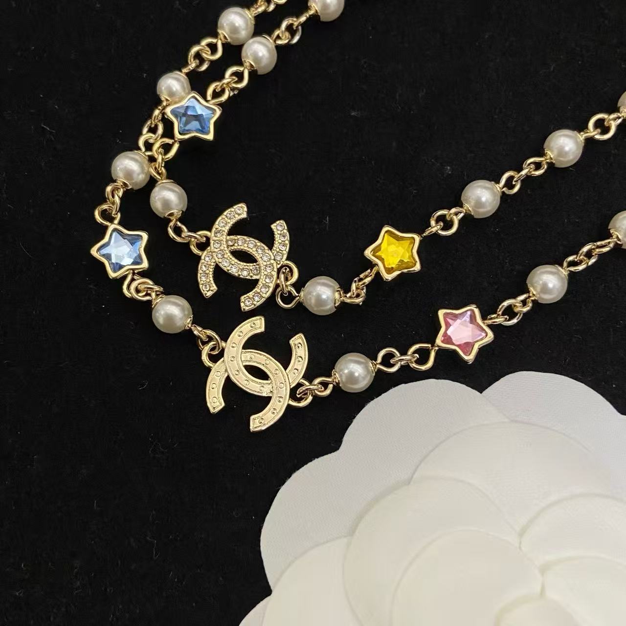 CHANE1 五芒星ダブルCパールネックレス【50％割引+送料無料】