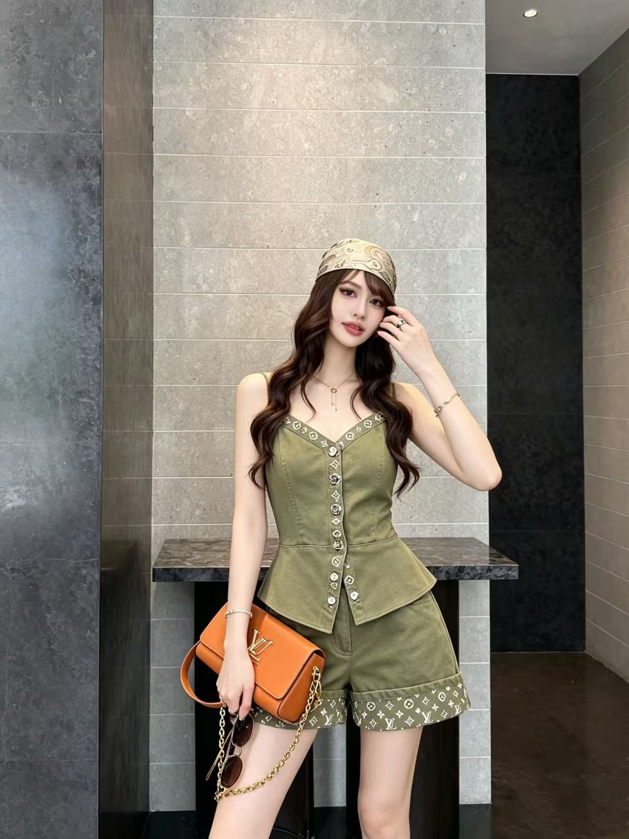 LV デニムベスト＆ショートパンツ セットアップ【50％割引+送料無料】