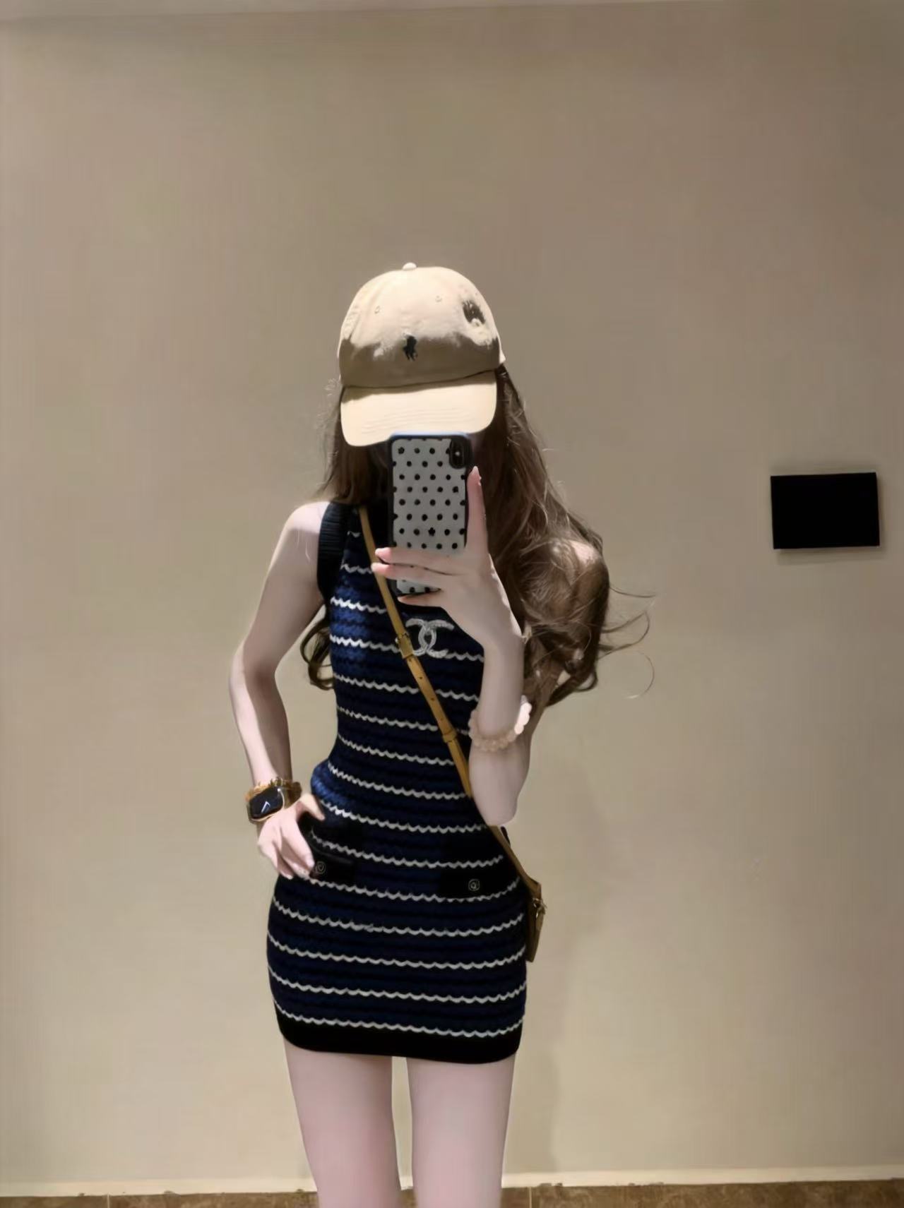 CHANE1 ダブルCストライプニットドレス【50％割引+送料無料】