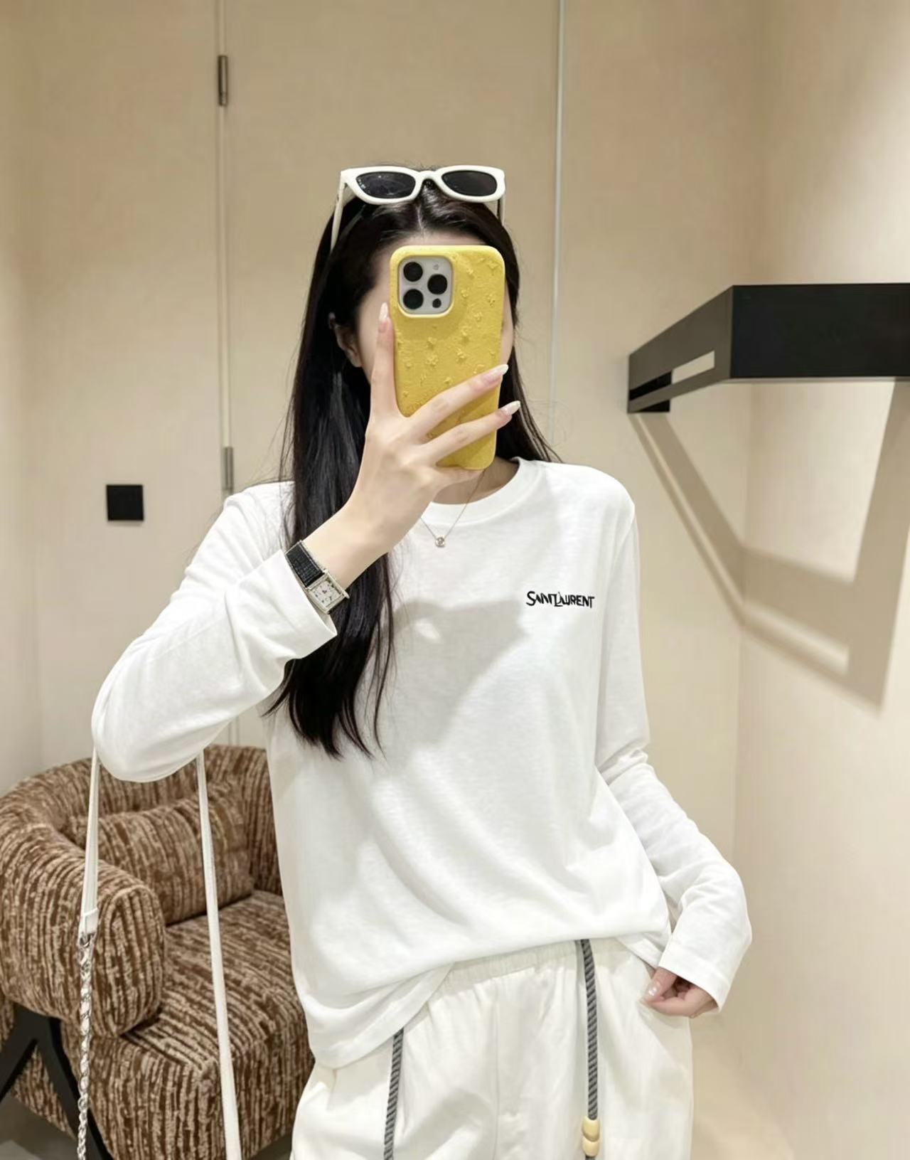 YSL刺繍入りレター長袖Tシャツ【50％割引+送料無料】