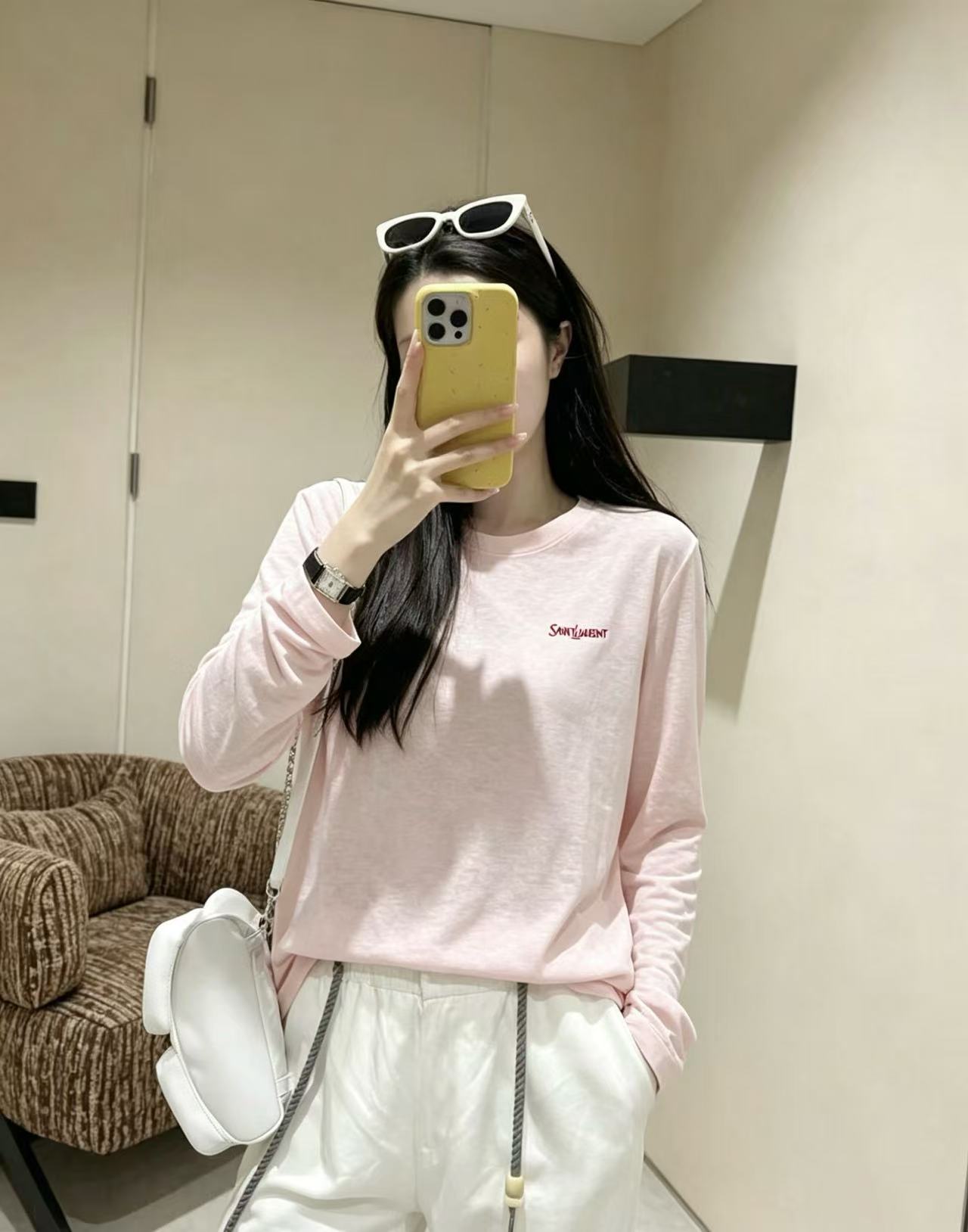 YSL刺繍入りレター長袖Tシャツ【50％割引+送料無料】