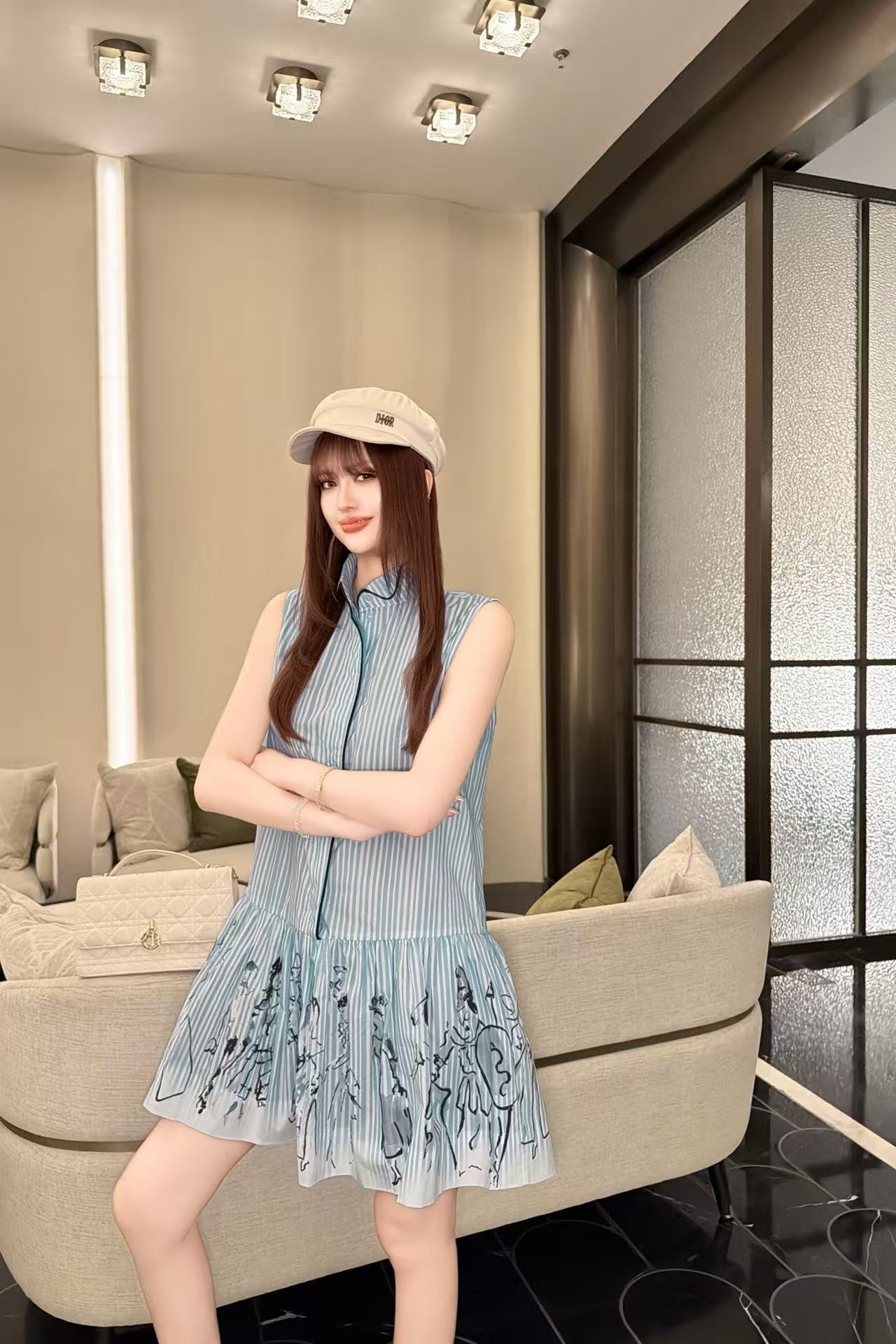 DI0R縦縞プリントのワンピース【50％割引+送料無料】