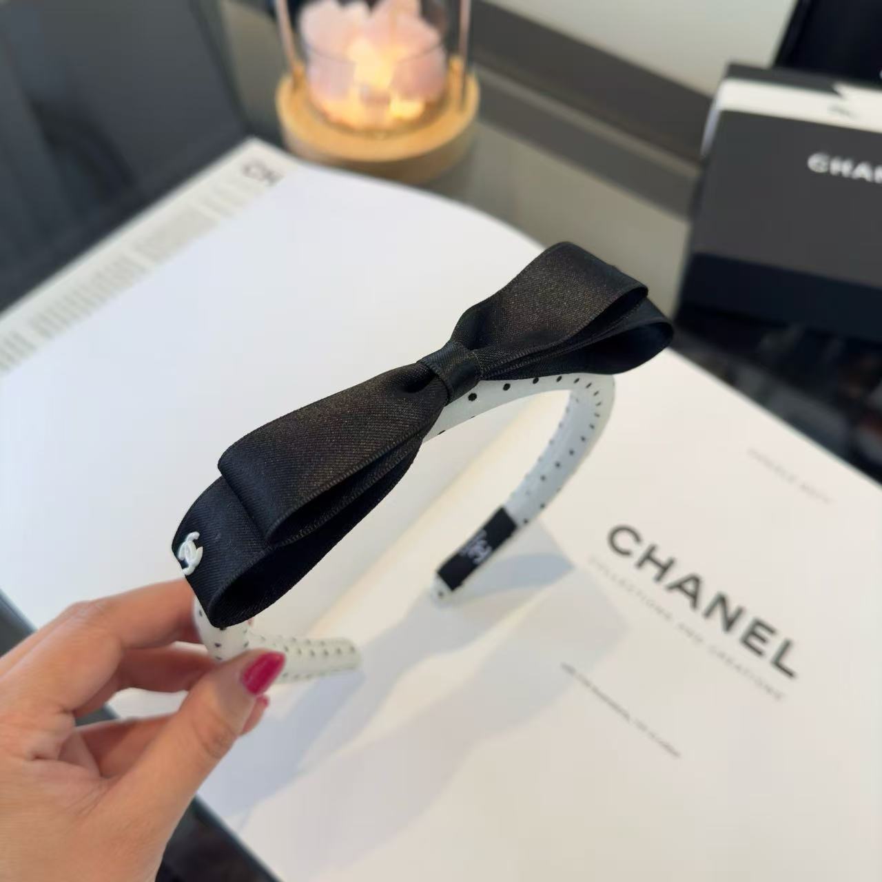 CHANE1 ダブルC ドット柄ヘッドバンド【50％割引+送料無料】