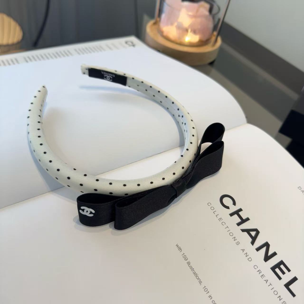CHANE1 ダブルC ドット柄ヘッドバンド【50％割引+送料無料】