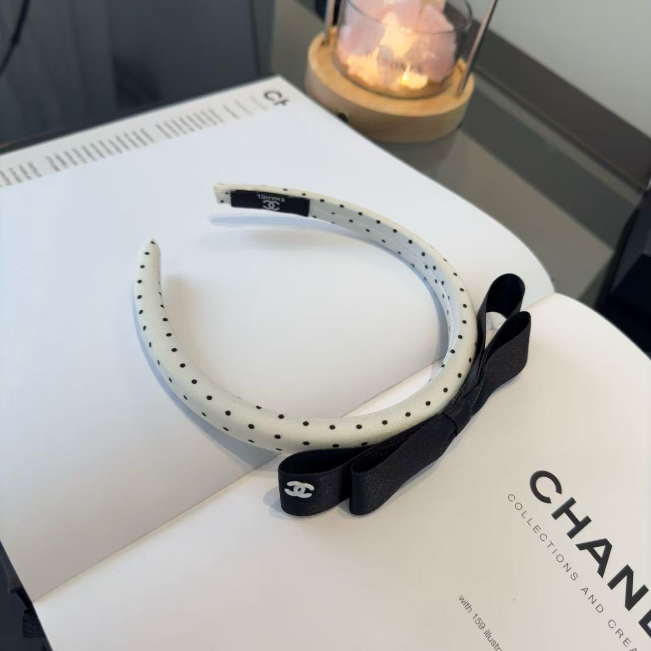 CHANE1 ダブルC ドット柄ヘッドバンド【50％割引+送料無料】