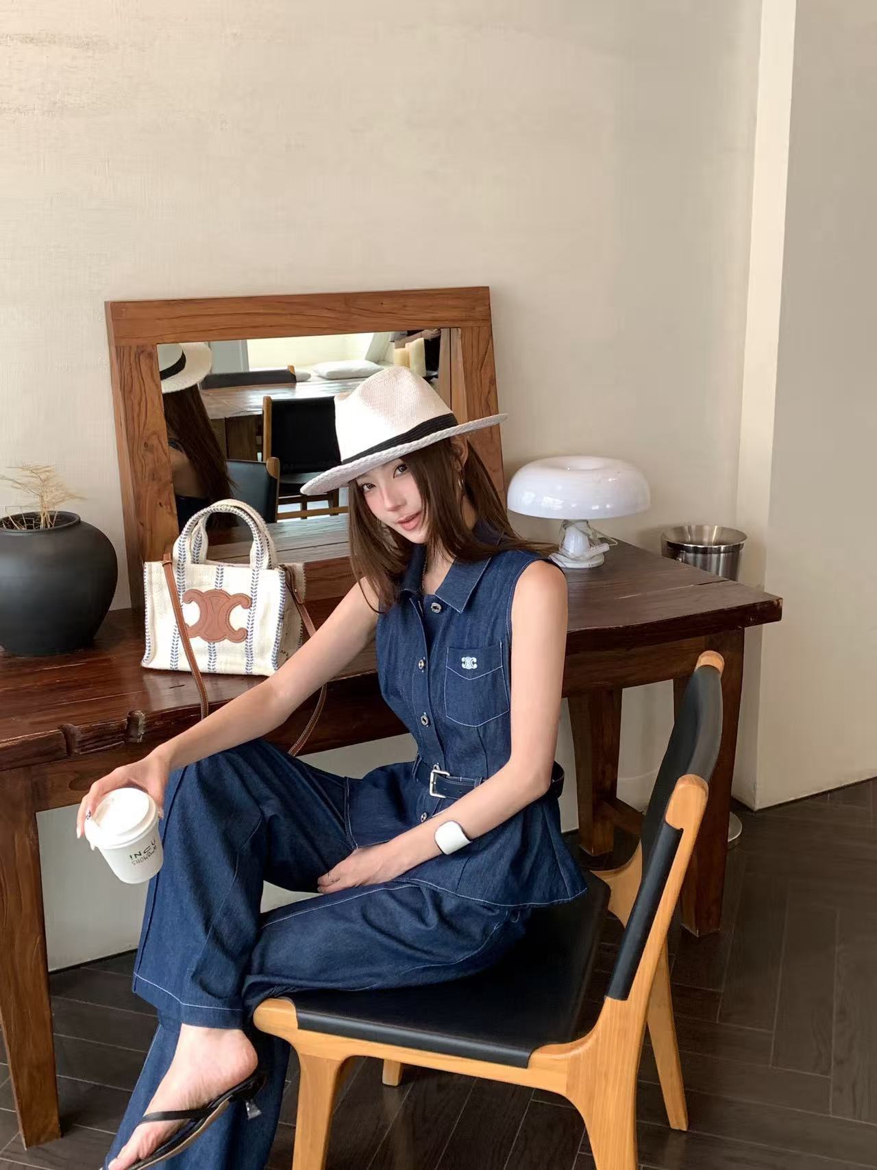 CEL1NE デニムベスト＋パンツ ツーピースセット【50％割引+送料無料】
