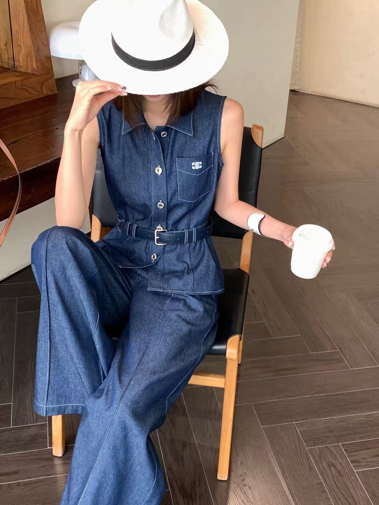 CEL1NE デニムベスト＋パンツ ツーピースセット【50％割引+送料無料】
