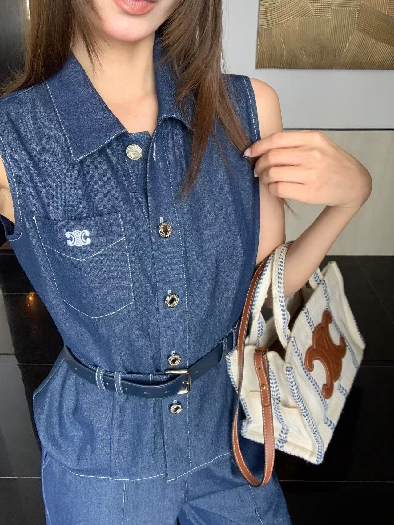 CEL1NE デニムベスト＋パンツ ツーピースセット【50％割引+送料無料】