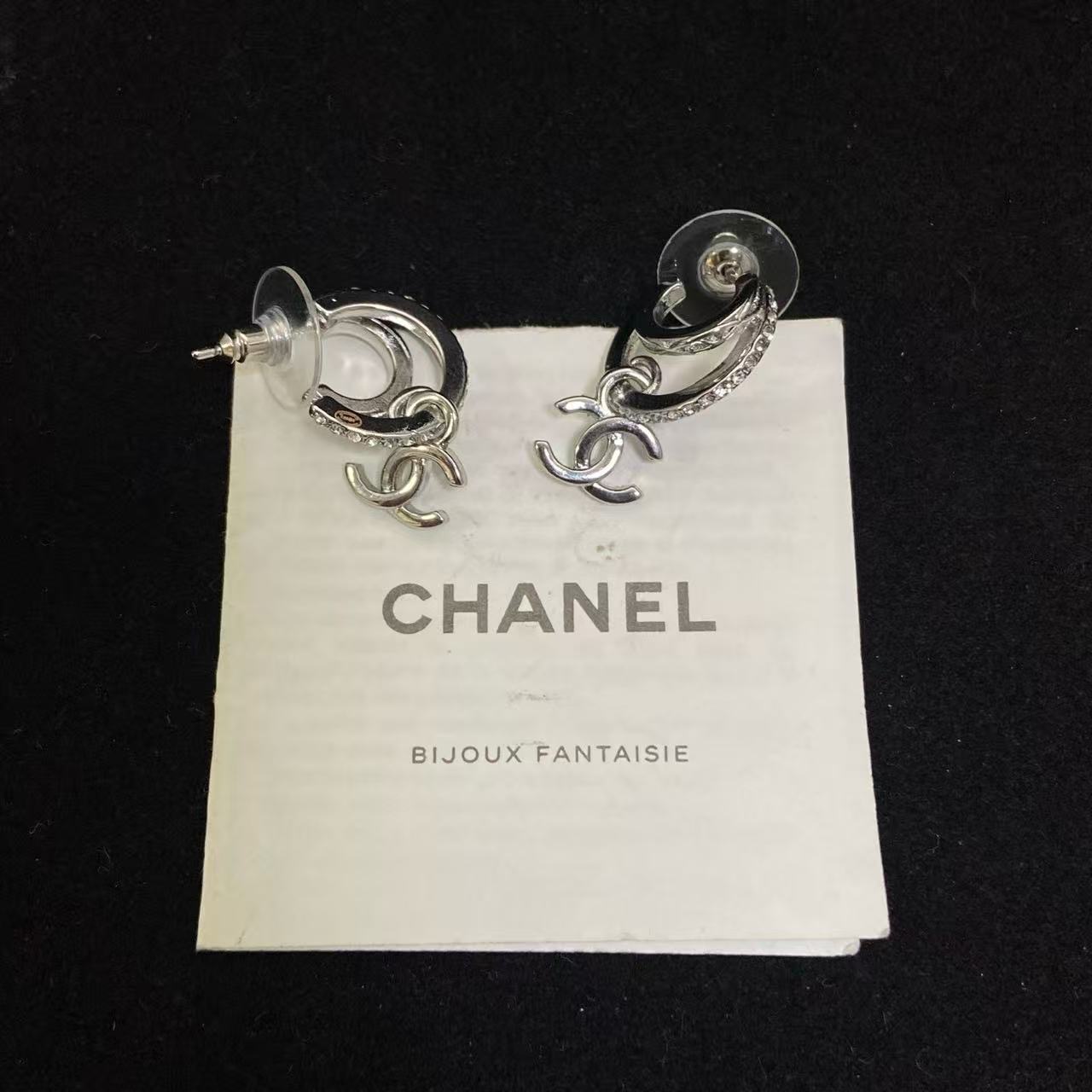 CHANE1 ダイヤモンド ダブルC フープピアス【50％割引+送料無料】