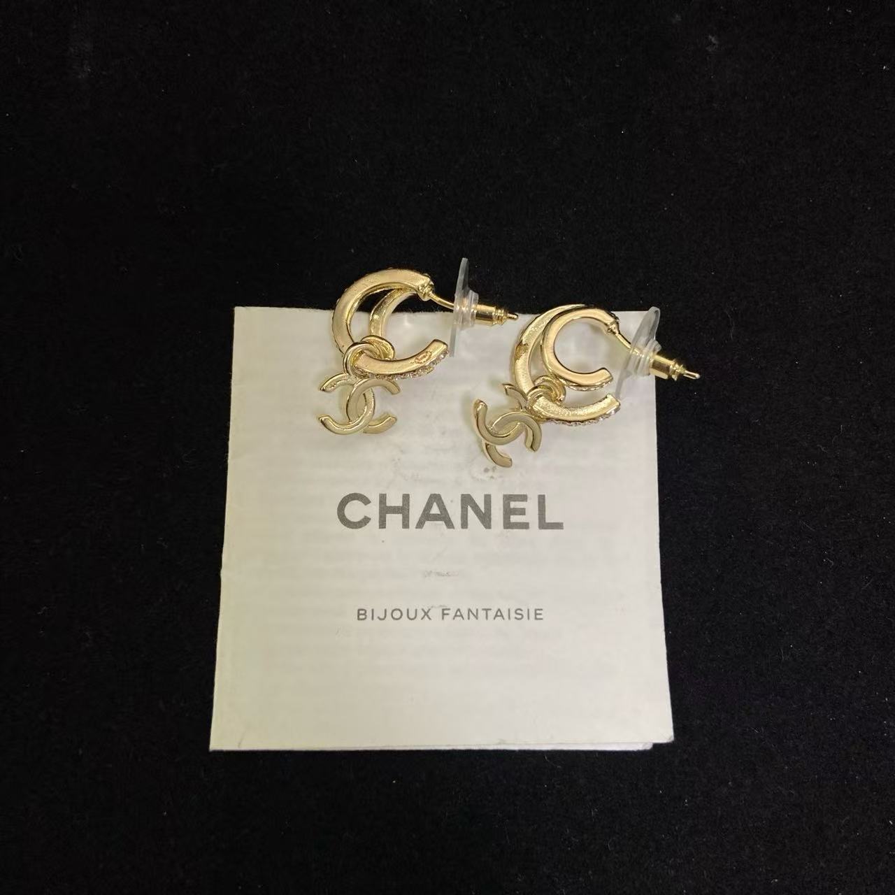 CHANE1 ダイヤモンド ダブルC フープピアス【50％割引+送料無料】