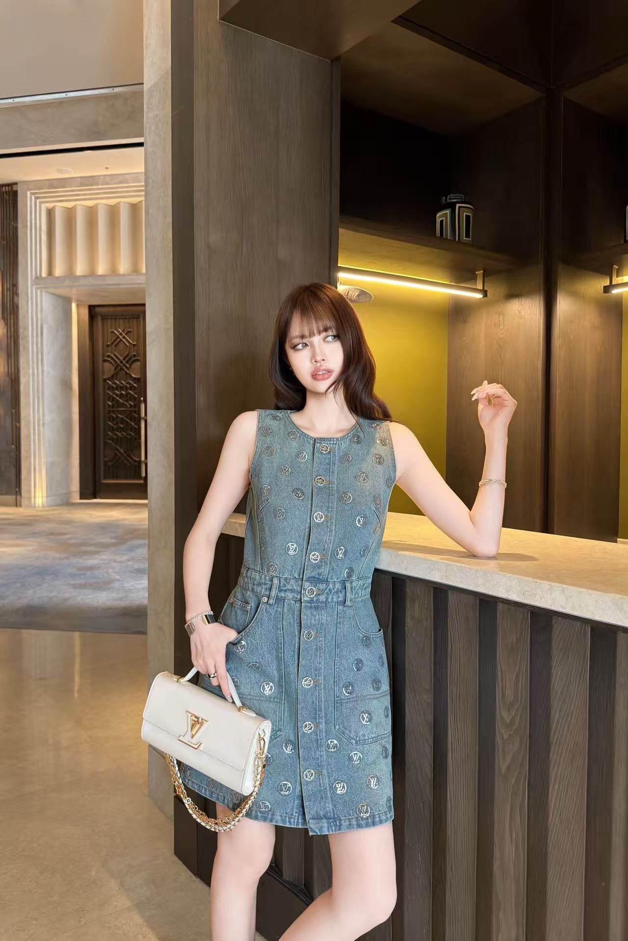 LV スパンコール デニム ベストドレス【50％割引+送料無料】
